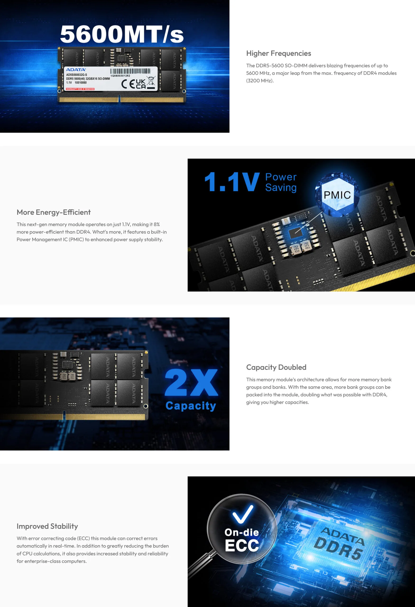 adata-32gb-5600mhz-c46-ddr5-so-dimm-laptop-memory-2 ADATA 32GB 5600MHz C46 DDR5 SO-DIMM Laptop Memory - Image 1