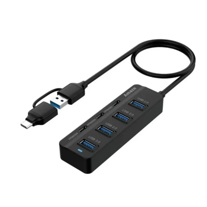 Amaze A327 Type C + USB 3.0 7 Port Hub Black