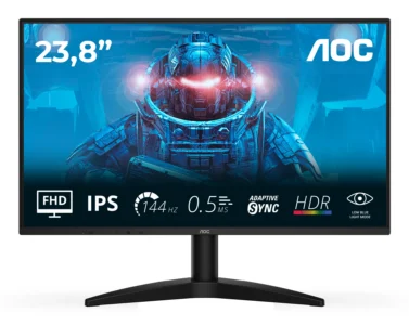 AOC 24B36X 24" Full HD 1920×1080 144Hz Display Monitor Wide Viewing Angles Slim Bezel Design Crisp Visuals for Office Entertainment & Casual Gaming