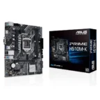ASUS PRIME H510M-K (LGA 1200) micro ATX motherboard with PCIe 4.0, 32Gbps M.2 slot, Intel® 1 Gb Ethernet, HDMI, D-Sub, USB 3.2 Gen 1 Type-A, SATA 6 Gbps, COM header, and RGB header
