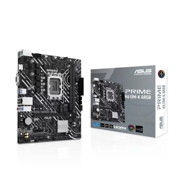 Asus Prime H610M-K D5 Intel® H610 (LGA 1700) micro-ATX motherboard, DDR5, PCIe 4.0, M.2 slot, Realtek 1 Gb Ethernet, HDMI™, VGA, USB 3.2 Gen 1, SATA 6 Gbps, Addressable Gen 2 headers, Aura Sync