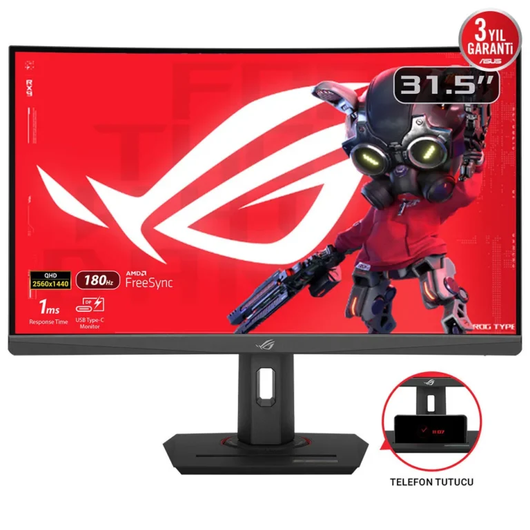 Asus ROG Strix XG32WCS USB Type-C Gaming Monitor 32-inch (31.5 viewable) 2560x1440 Curved 180Hz (Above 144Hz) 1ms (GTG) Fast VA Extreme Low Motion Blur Sync USB Type-C FreeSync DisplayWidget Center tripod socket HDR