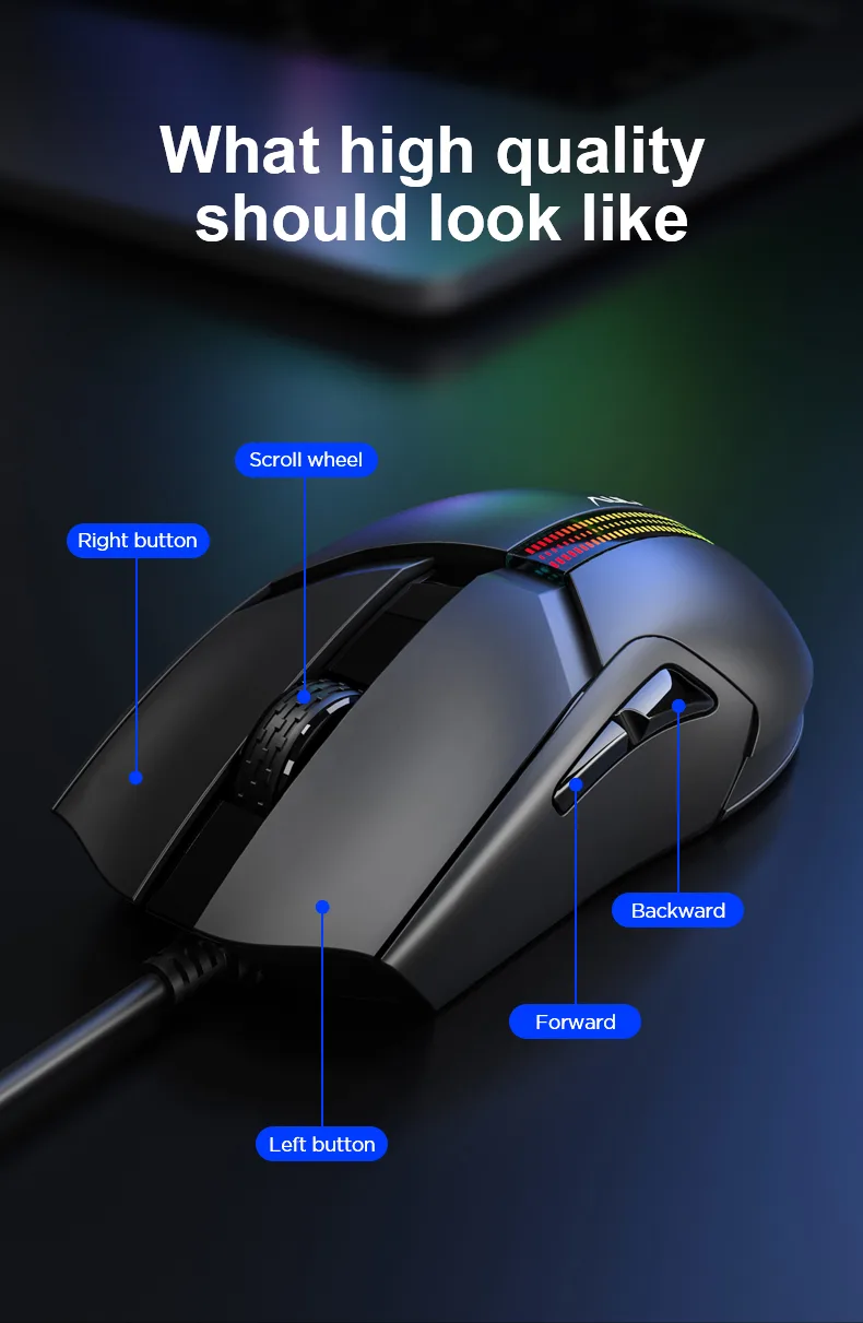 AULA F813 Pro Wired Gaming Mouse Full color Breathing Optical Ergonomic Gaming Mice Ergonomic Design Computer Mouse for
