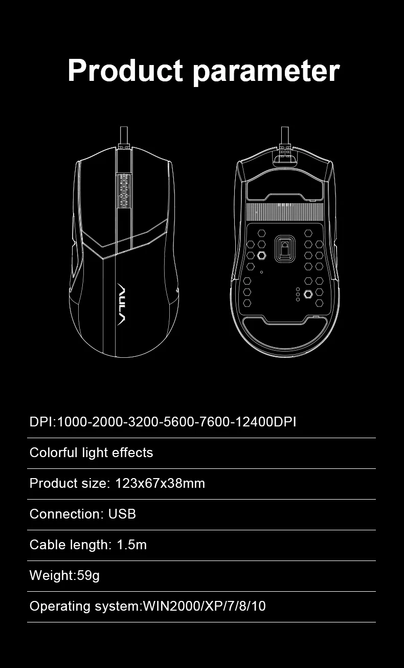 AULA F813 Pro Wired Gaming Mouse Full color Breathing Optical Ergonomic Gaming Mice Ergonomic Design Computer Mouse for