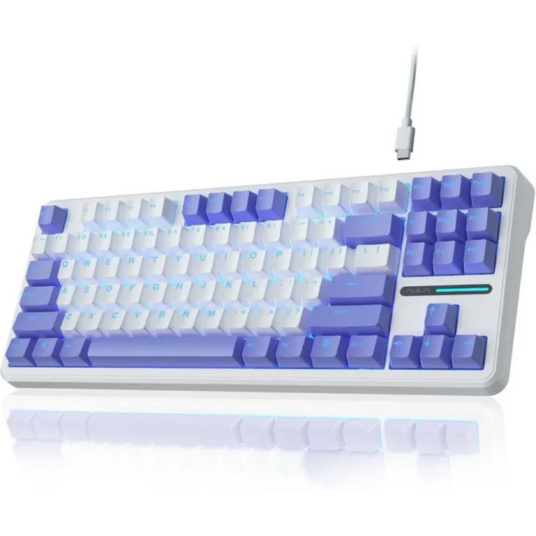 AULA F87 Wired Gaming Keyboard, 75% TKL Hot Swappable Custom Keyboard with Detachable USB Cable, Ice Blue Backlit, Blue Switch Mechanical Gaming Keyboards