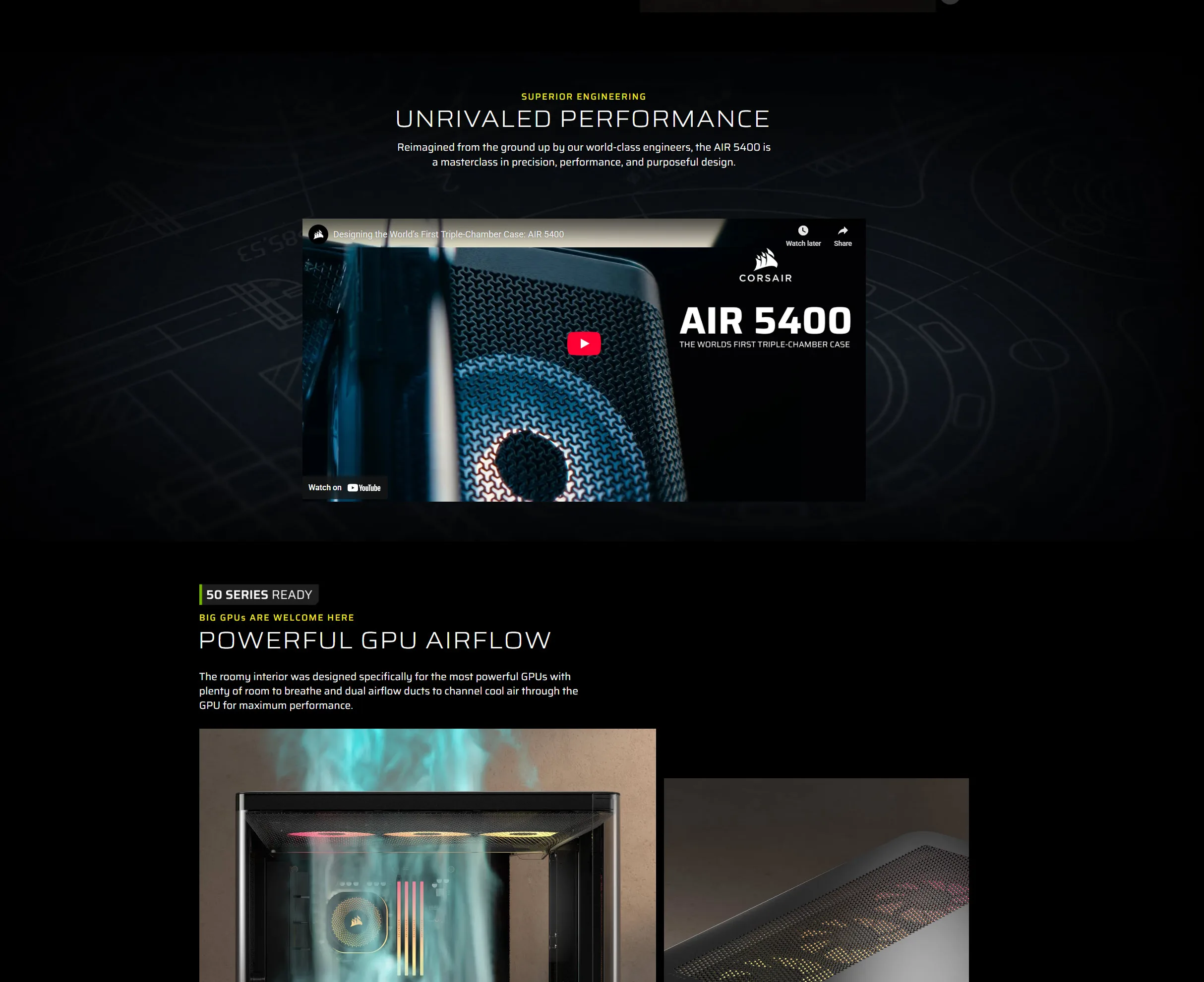 Corsair AIR 5400 RS-R ARGB Triple Chamber Mid-Tower Computer Case 3x RS-R 120mm Pre-Installed Fans Up to 360mm Radiator & 10x Fan Support Tempered Glass Panel Black - spec 2 - MegaComputer.pk