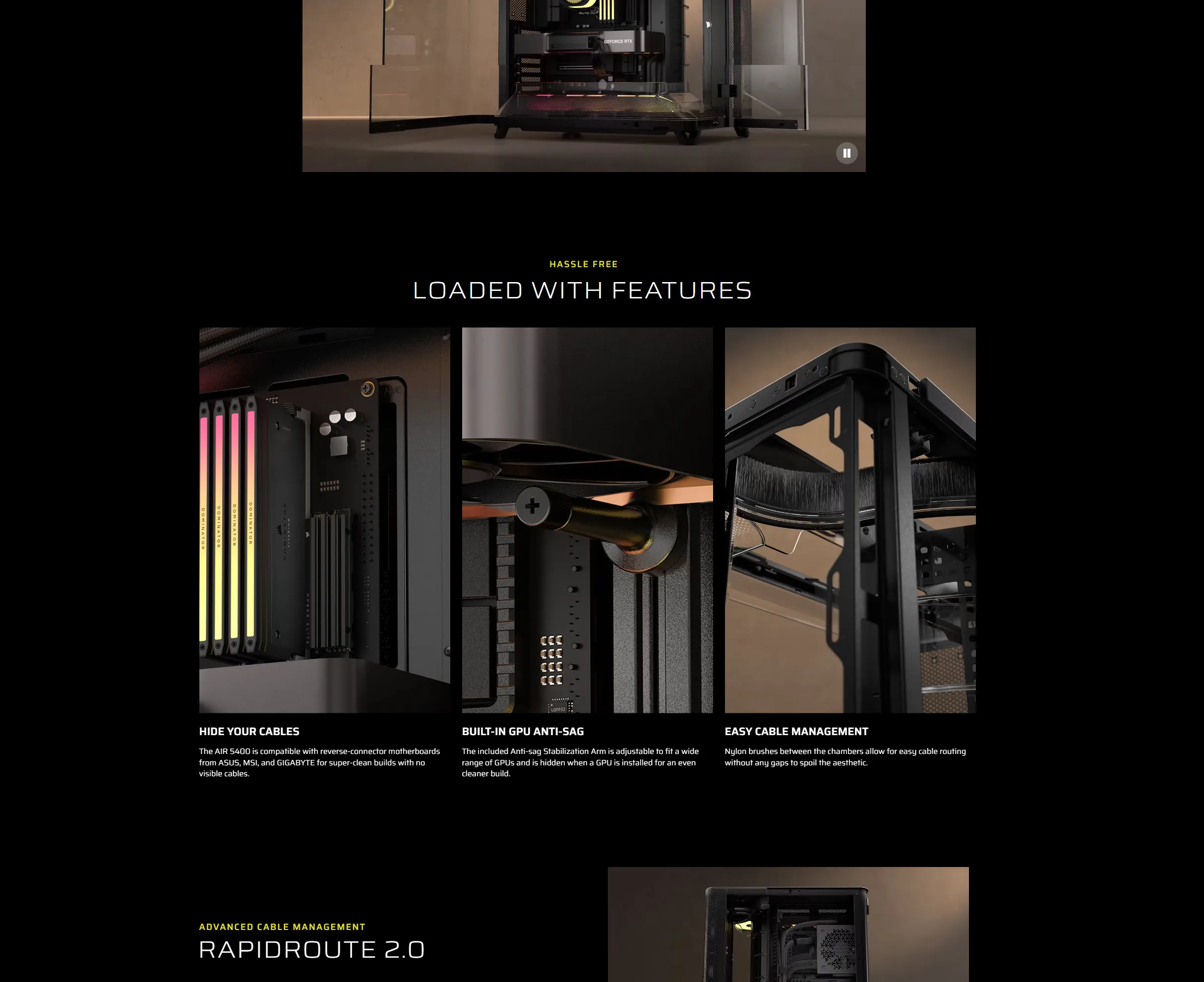 Corsair AIR 5400 RS-R ARGB Triple Chamber Mid-Tower Computer Case 3x RS-R 120mm Pre-Installed Fans Up to 360mm Radiator & 10x Fan Support Tempered Glass Panel Black - spec 4 - MegaComputer.pk