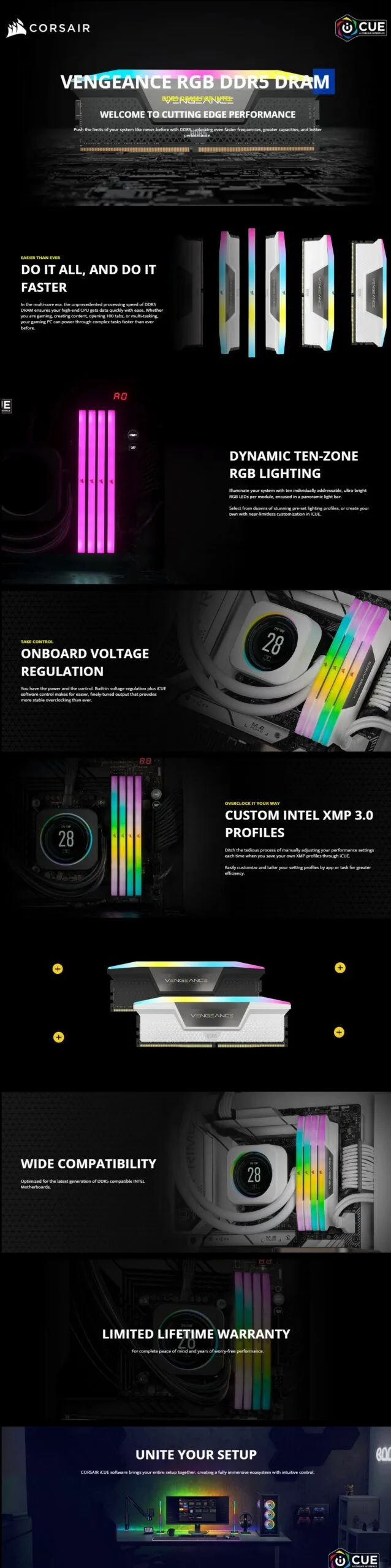 Corsair VENGEANCE RGB 64GB (2 x 32GB) 288-Pin PC RAM DDR5 6000 (PC5 48000) Desktop Memory White