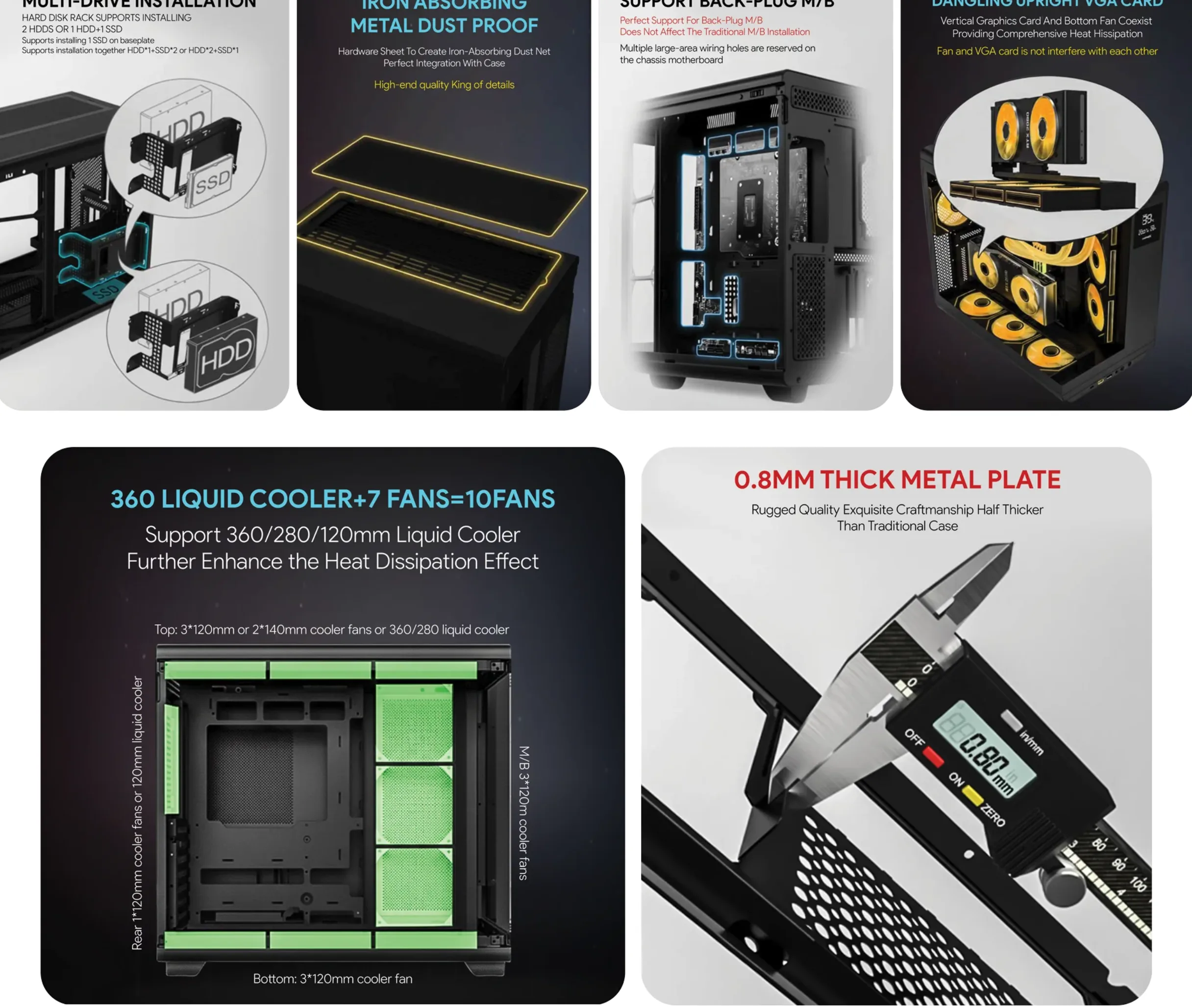 CrystalX CyberVision U600B-N Mid Tower Gaming Case Black - spec 3 - MegaComputer.pk