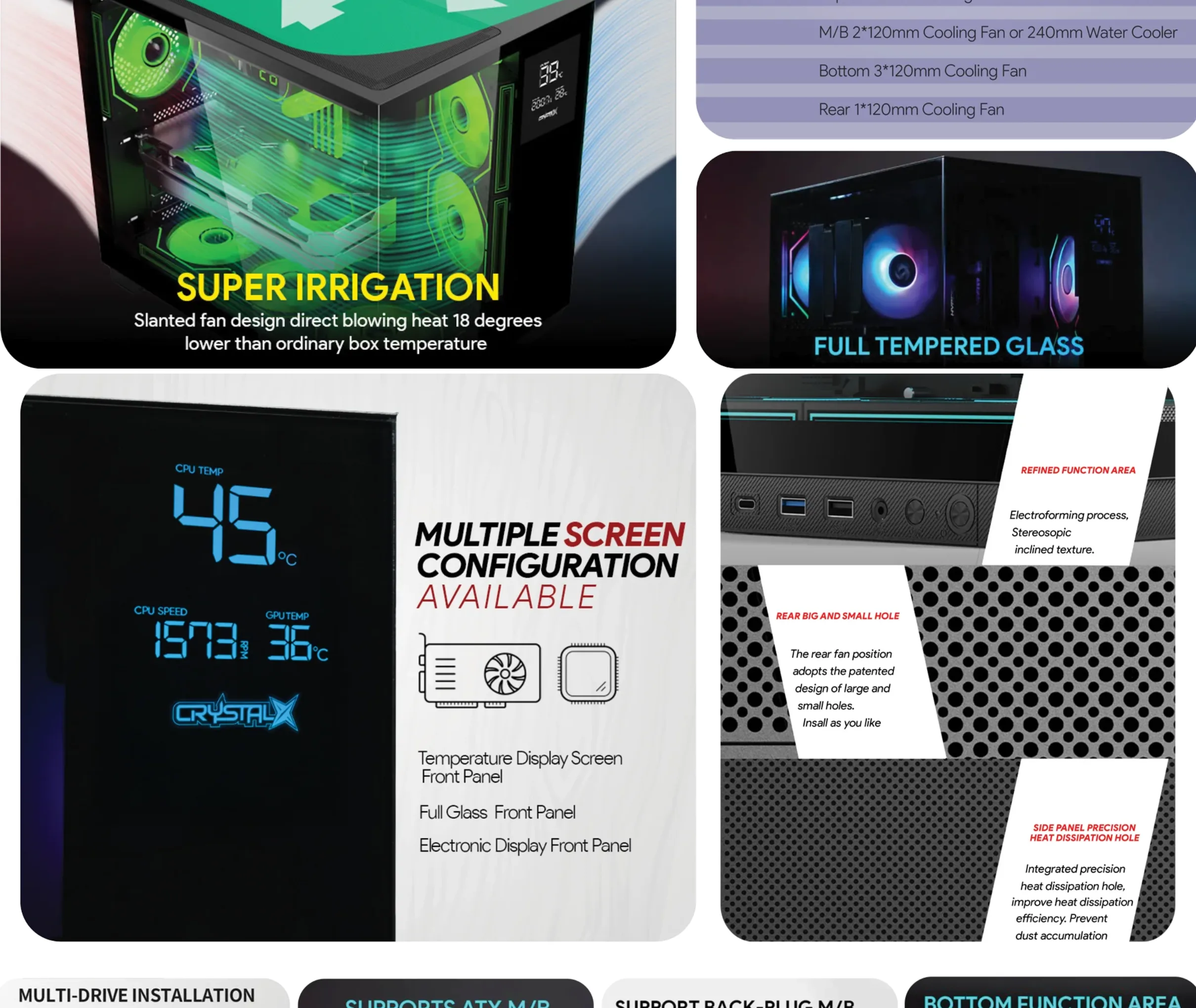 CrystalX Vortex Pro V-331 Full Tempered Glass ATX Case Black - spec 2 - MegaComputer.pk