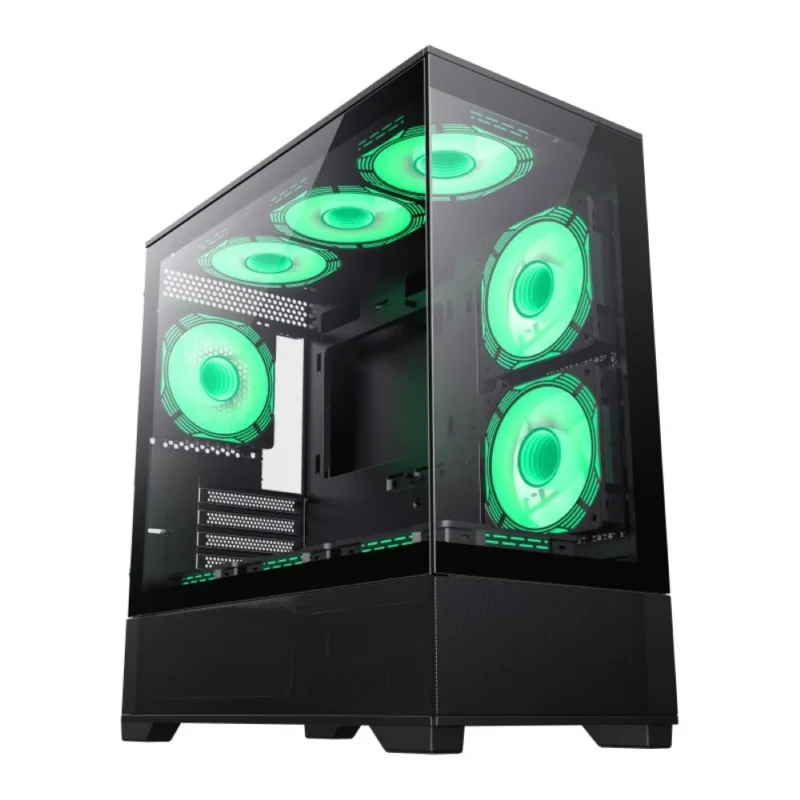 GameMAx Vista MB Micro ATX tower – Aesthetic looks airflow focus Glass to Glass full view – Black