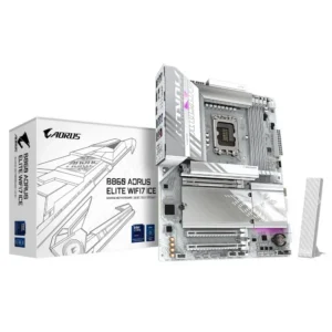 Gigabyte B860 AORUS Elite WIFI7 ICE Motherboard – Intel Core Ultra Series CPUs 14+1+2+1 Phases VRM up to 9200MHz DDR5 1x PCIe 5.0 + 2xPCIe 4.0 M.2 2.5GbE LAN WiFi 7 USB 4