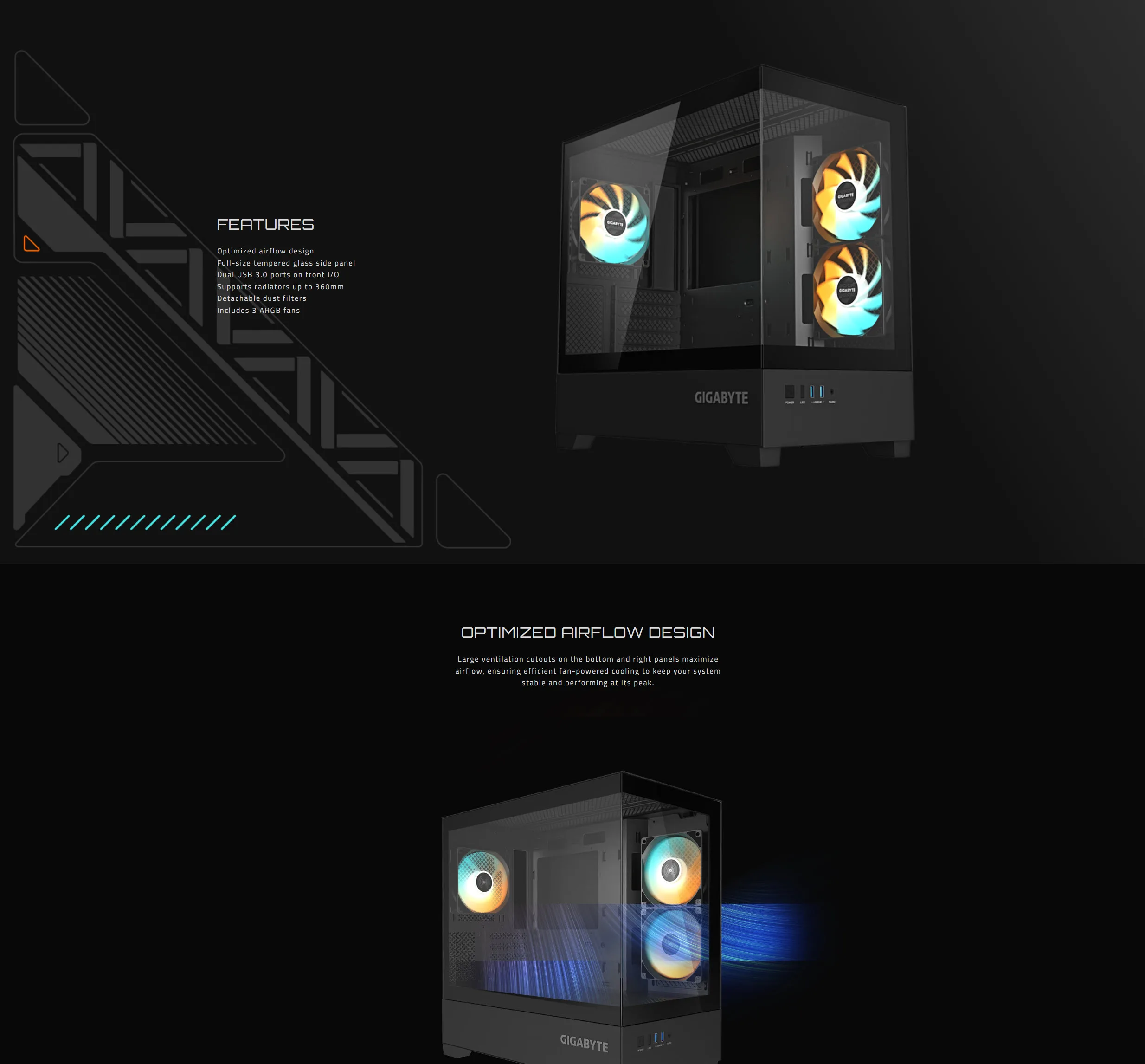 GIGABYTE C201 PANORAMIC Mid Tower Gaming Case - Black - spec 1 - MegaComputer.pk