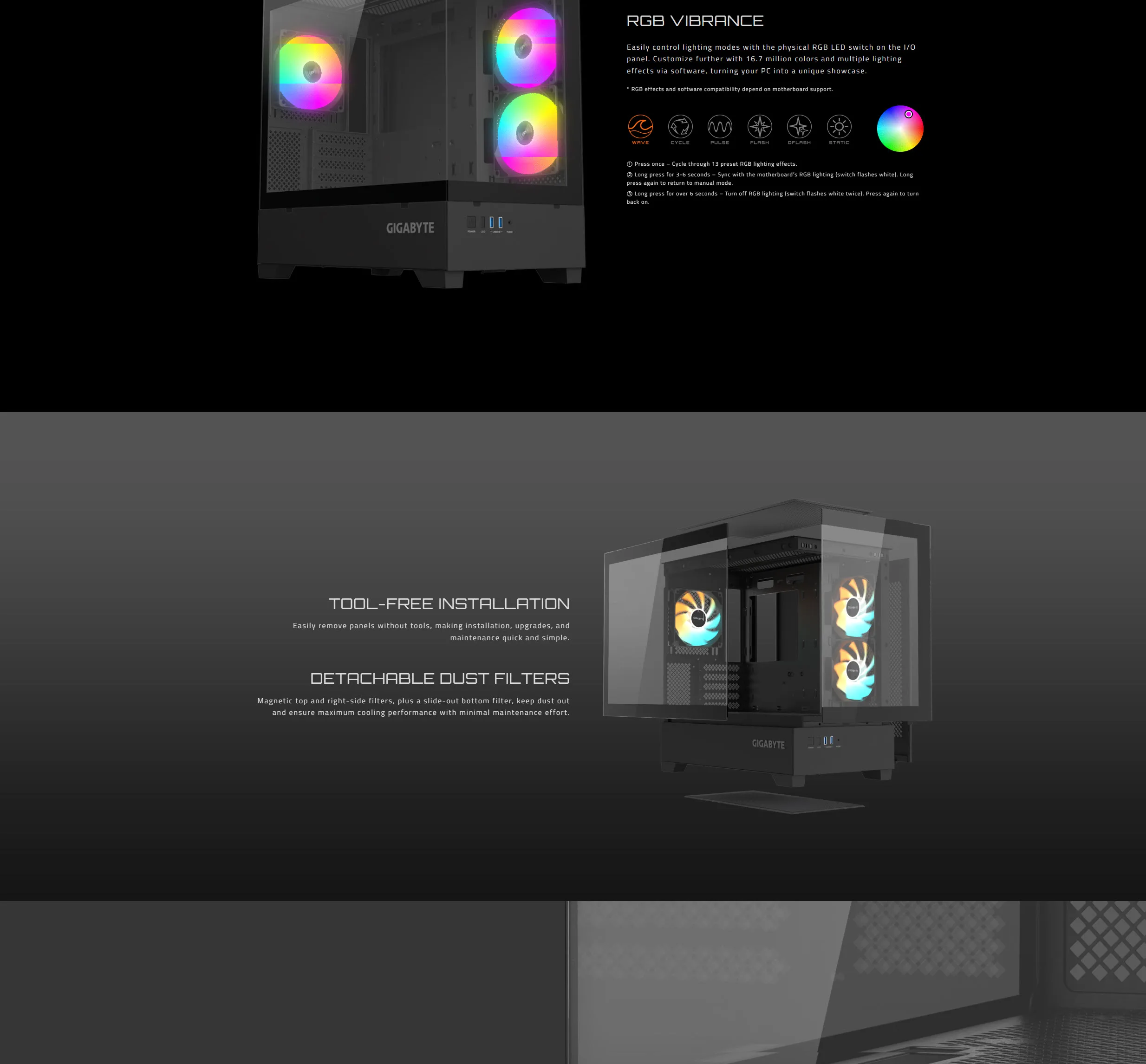 GIGABYTE C201 PANORAMIC Mid Tower Gaming Case - Black - spec 3 - MegaComputer.pk
