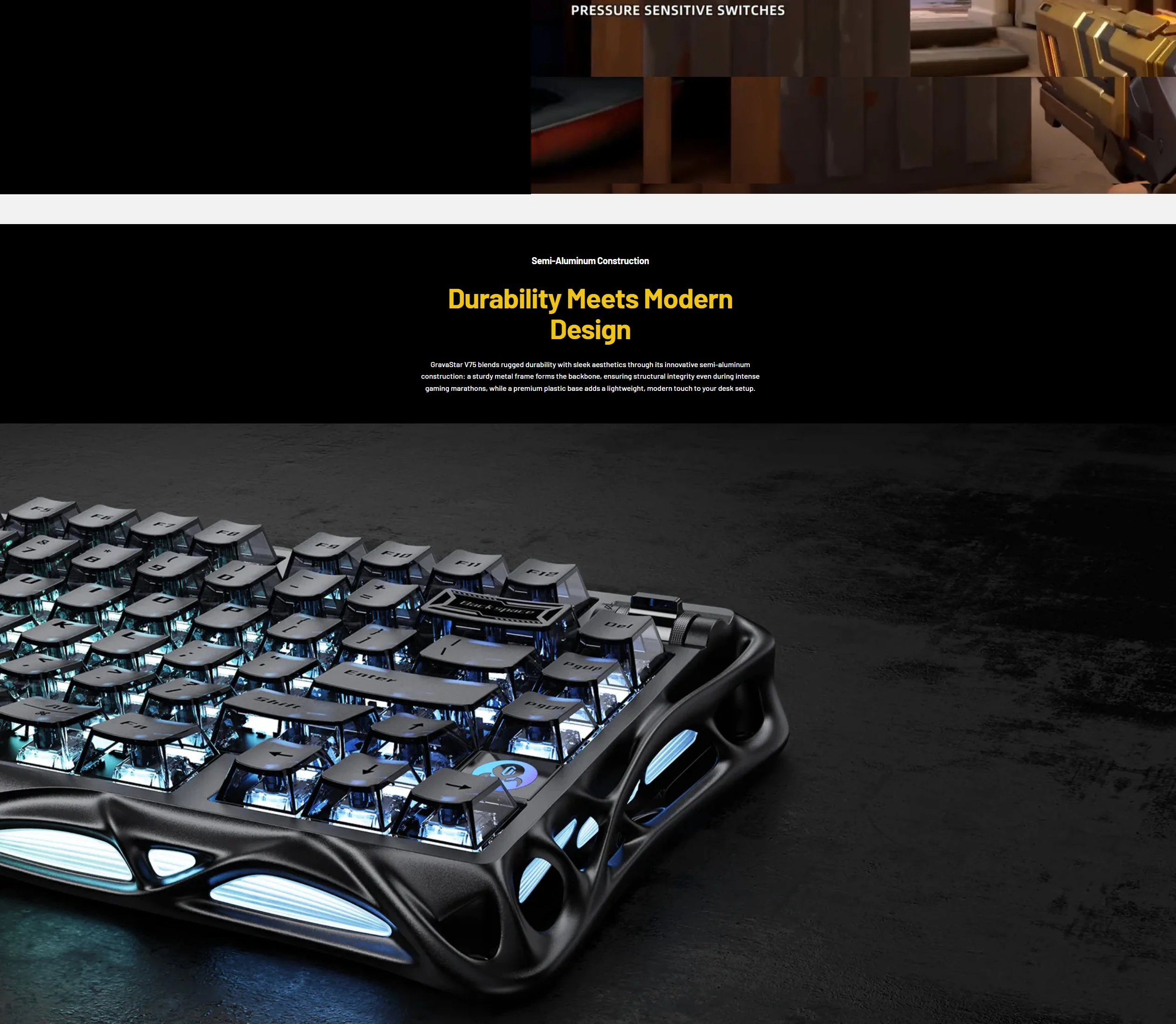 GravaStar Mercury V75- HE Gaming Keyboard 75% Layout Jade Pro Switch 8kHz Polling Rate Semi-Aluminum Construction Dynamic Rapid Trigger Mecha Gray - spec 5 - MegaComputer.pk