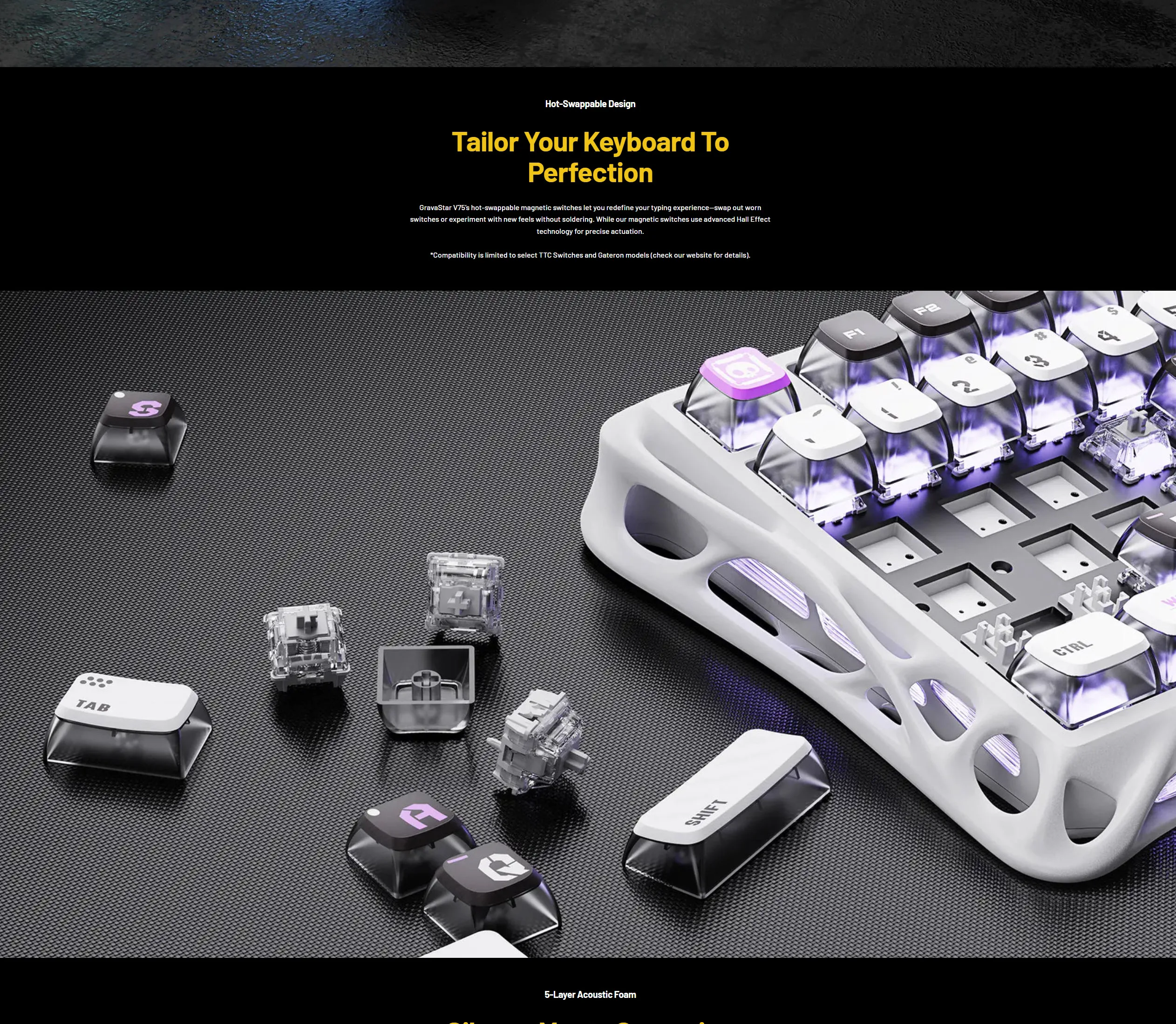 GravaStar Mercury V75- HE Gaming Keyboard 75% Layout Jade Pro Switch 8kHz Polling Rate Semi-Aluminum Construction Dynamic Rapid Trigger Mecha Gray - spec 6 - MegaComputer.pk