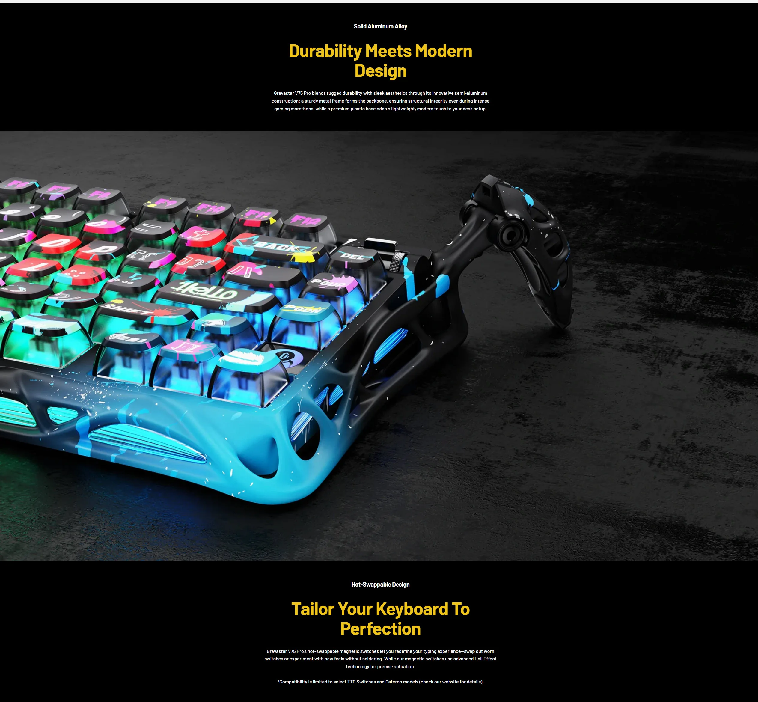 GravaStar Mercury V75 Pro Gaming Keyboard Special Edition 75% Layout Jade Gaming Switch 8kHz Polling Rate Semi-Aluminum Construction Dynamic Rapid Trigger Neon Graffiti - spec 5 - MegaComputer.pk