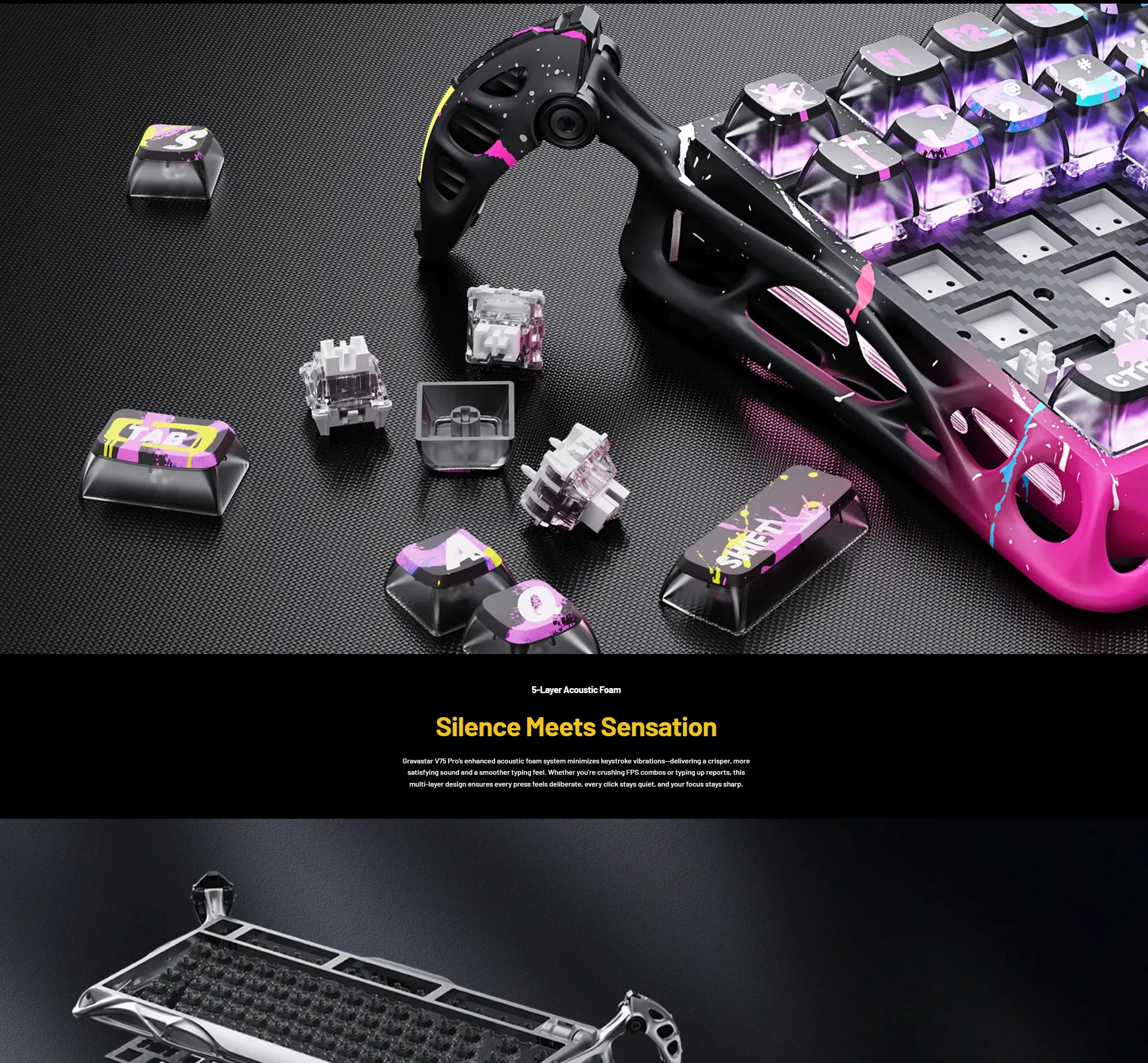 GravaStar Mercury V75 Pro Gaming Keyboard Special Edition 75% Layout Jade Gaming Switch 8kHz Polling Rate Semi-Aluminum Construction Dynamic Rapid Trigger Neon Graffiti - spec 6 - MegaComputer.pk