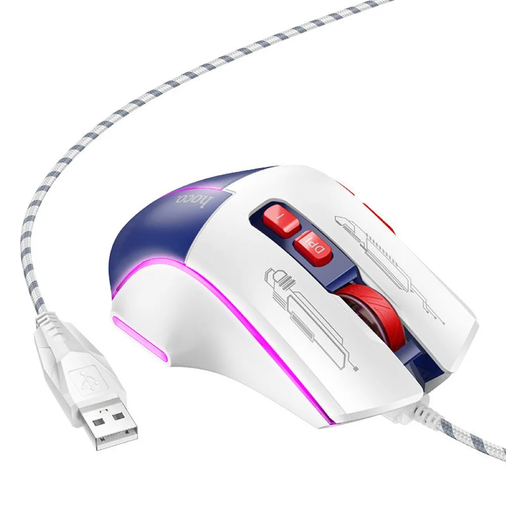 hoco-gm31-overlord-luminous-gaming-wired-mouse-white-blue - MegaComputer.pk HOCO GM31 Overlord Luminous Gaming Wired Mouse – White Blue