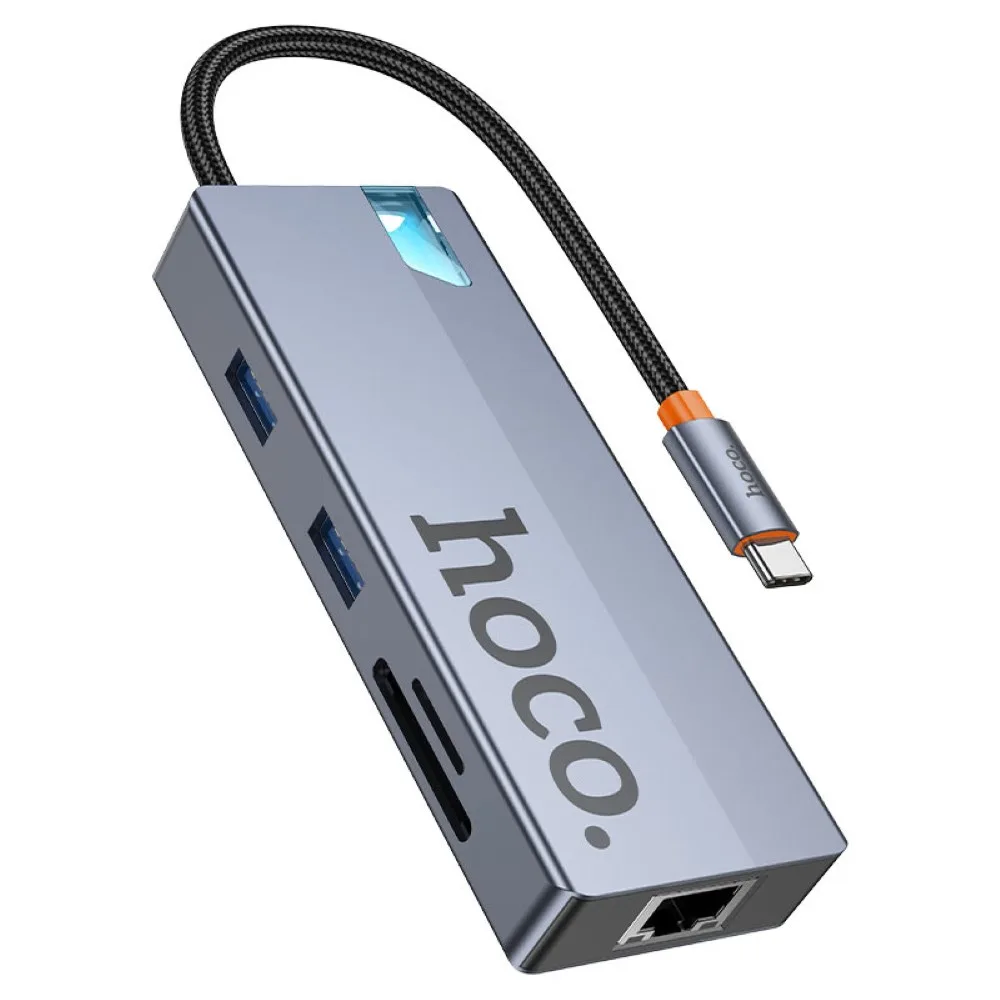 hoco-hb52-wow-8-in-1-multi-function-converter-hdtv-rj45-sd-t - MegaComputer.pk HOCO HB52 Wow 8-in-1 Multi-Function Converter (HDTV+RJ45+SD/TF+PD+Type-C3.0+USB3.0*2) Deep Space Gray