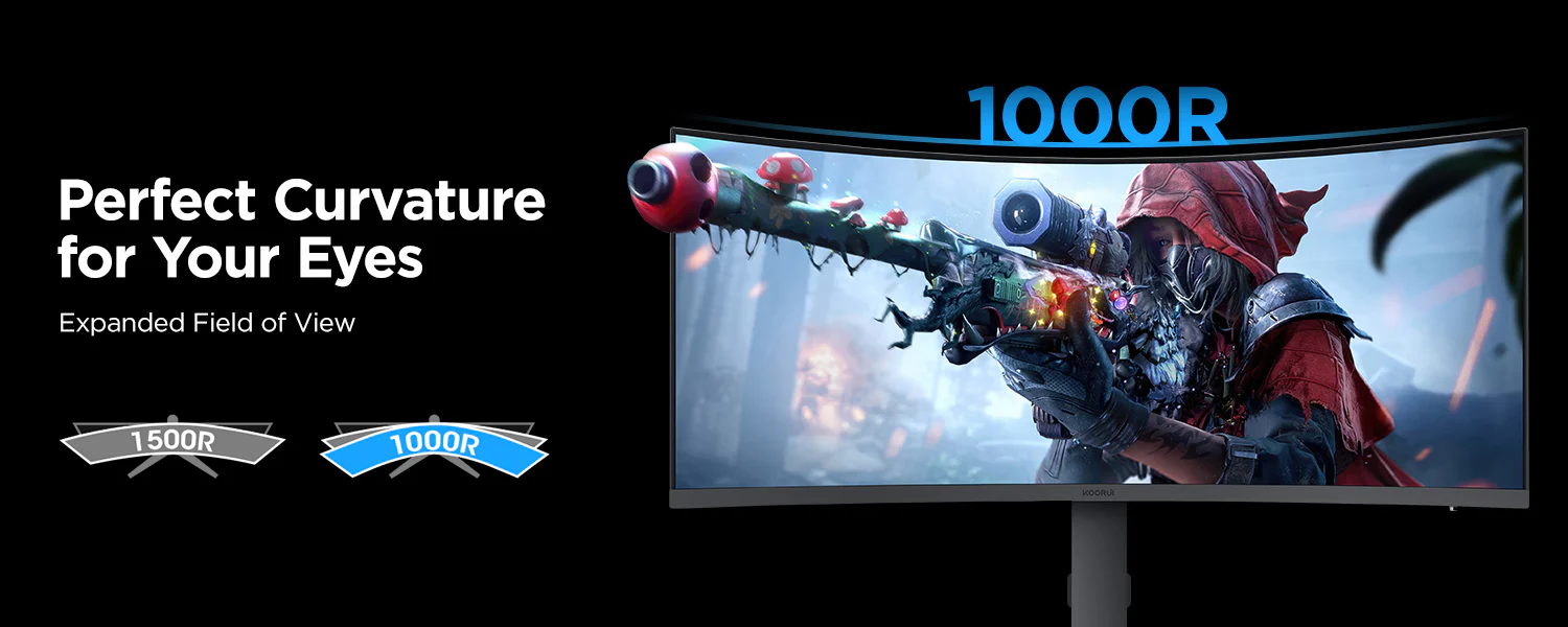 KOORUI 34E6UC 34' 165Hz 1ms VA WQHD Curved 1000R, 100% SRGB, 90% DCI-P3, HDR 400 21:9 Aspect Ratio, FreeSync/G-Sync Tech