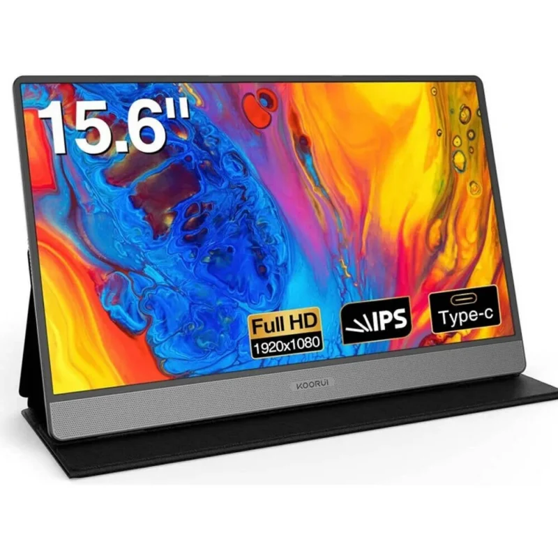 KOORUI E1511A 15.6″ 60Hz Portable Monitor, FHD IPS Display, 1080P HDMi + Type C Interface, LED Backlight, Built-In Speaker
