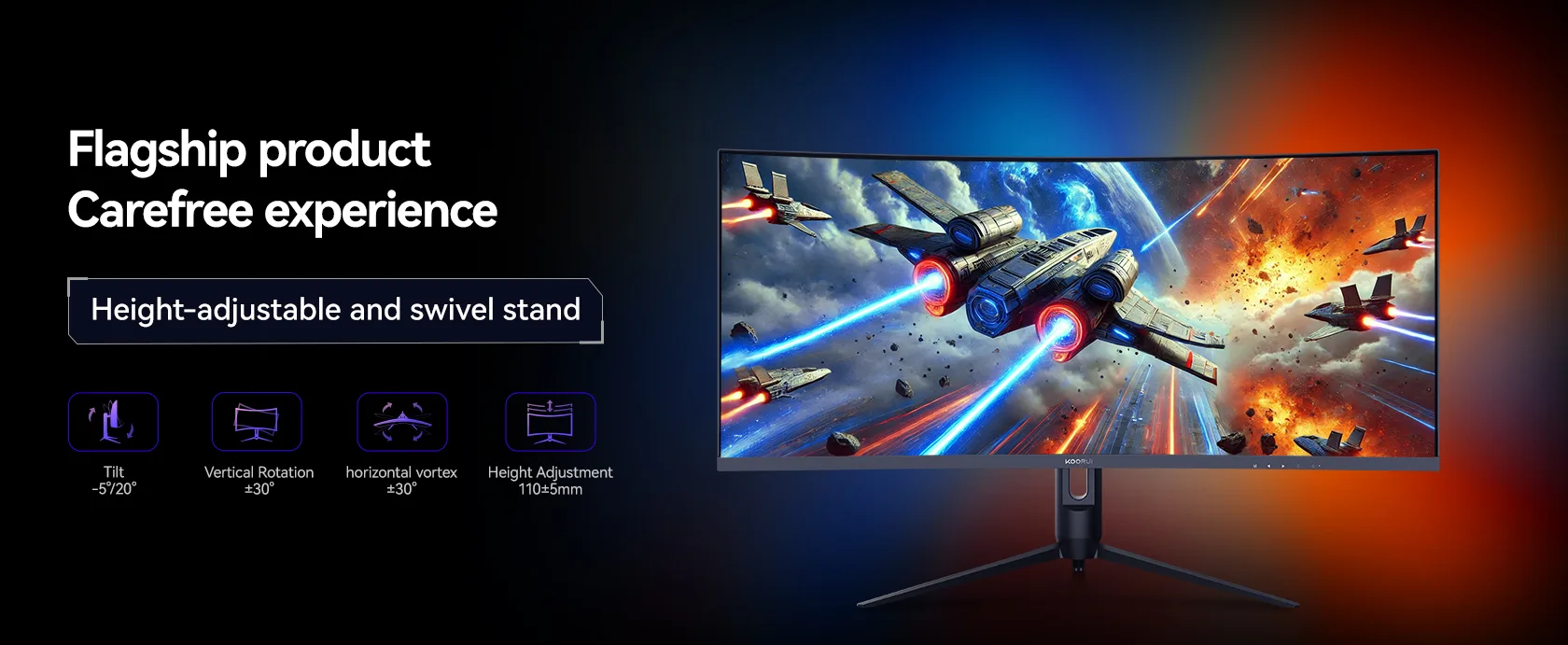 KOORUI G3441XC 34' 240Hz 1ms MPRT sRGB 125%, Adobe RGB 102%, UWQHD VA 1500R Curved Gaming Monitor, HDR 400, 21:9 Aspect 
