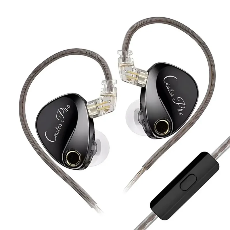 KZ Castor Pro IEM with HD Mic, Dual 10mm Dynamic Driver, Harman Target Improved Bass for Hi-Res Audio Quality, 4 Tuning Switch, Oxygen Free Copper Flat Cable, 0.78mm 2Pin & 3.5mm Plug Compatible – Grey