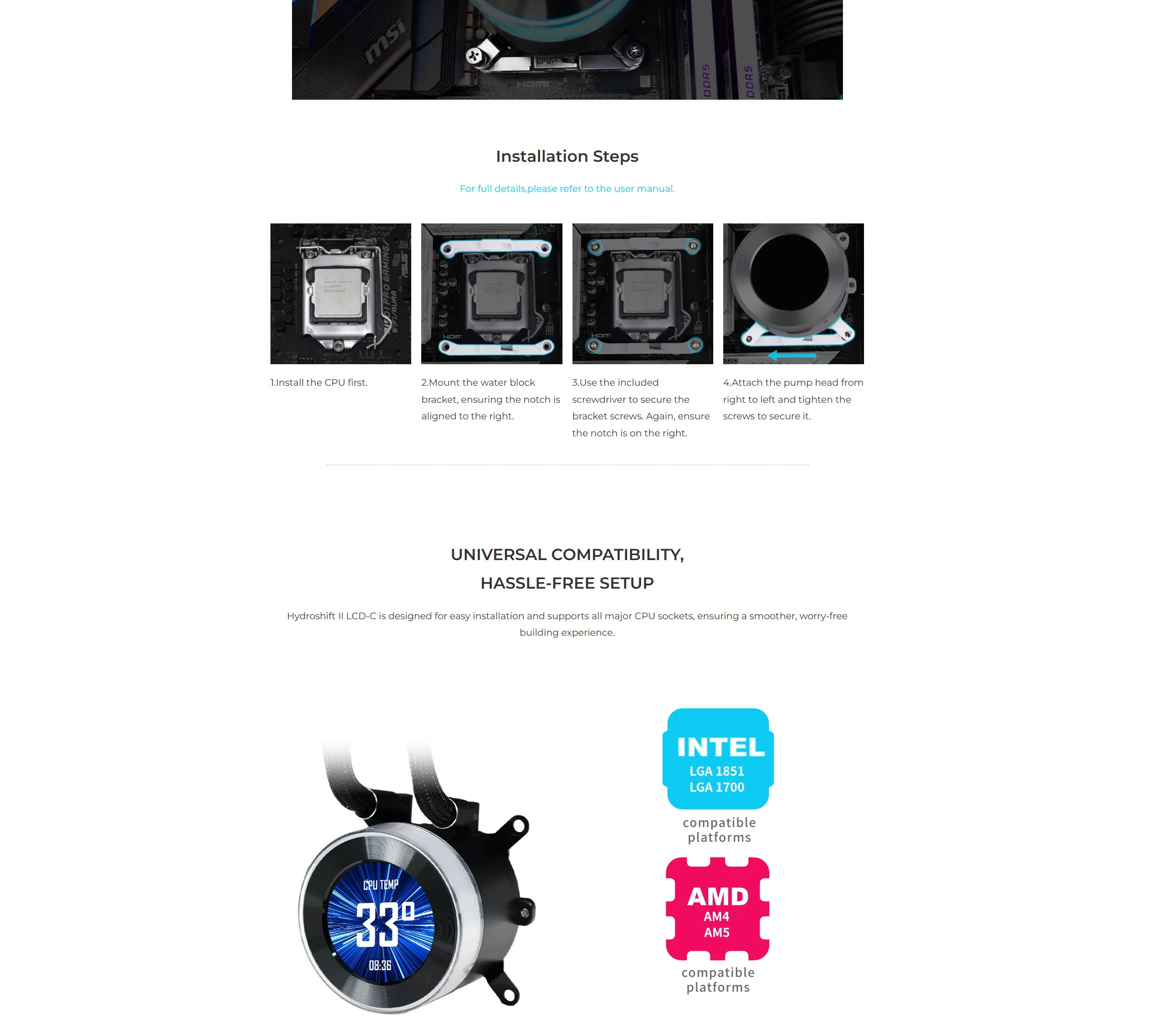 Lian Li HydroShift II LCD-C 360TL ARGB 360mm AIO Liquid CPU Cooler - White (with TL Wireless fans) - spec 5 - MegaComputer.pk