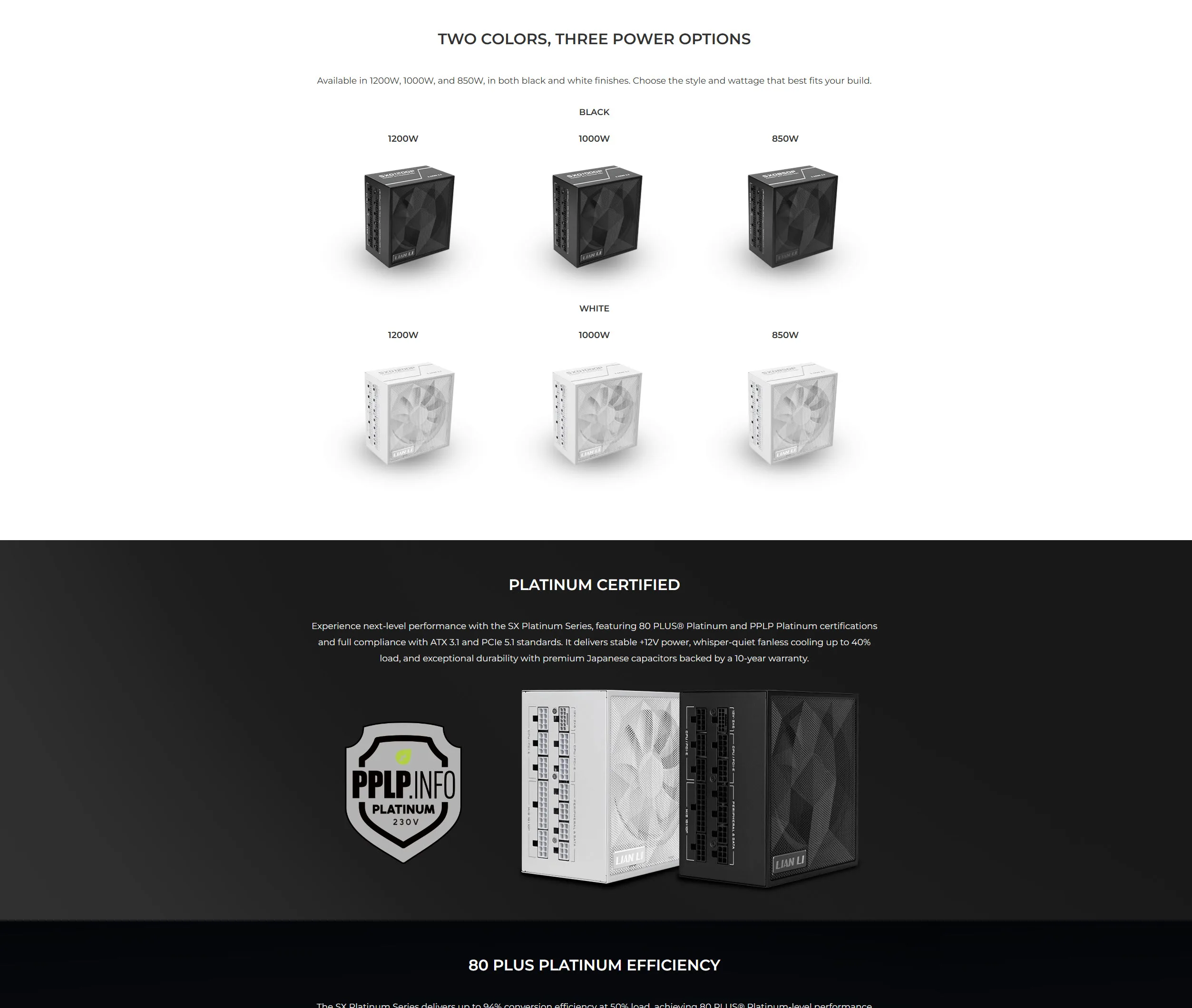 Lian Li SX Platinum 1000W SXP Compact ATX Form Factor Power Supply - White - spec 2 - MegaComputer.pk
