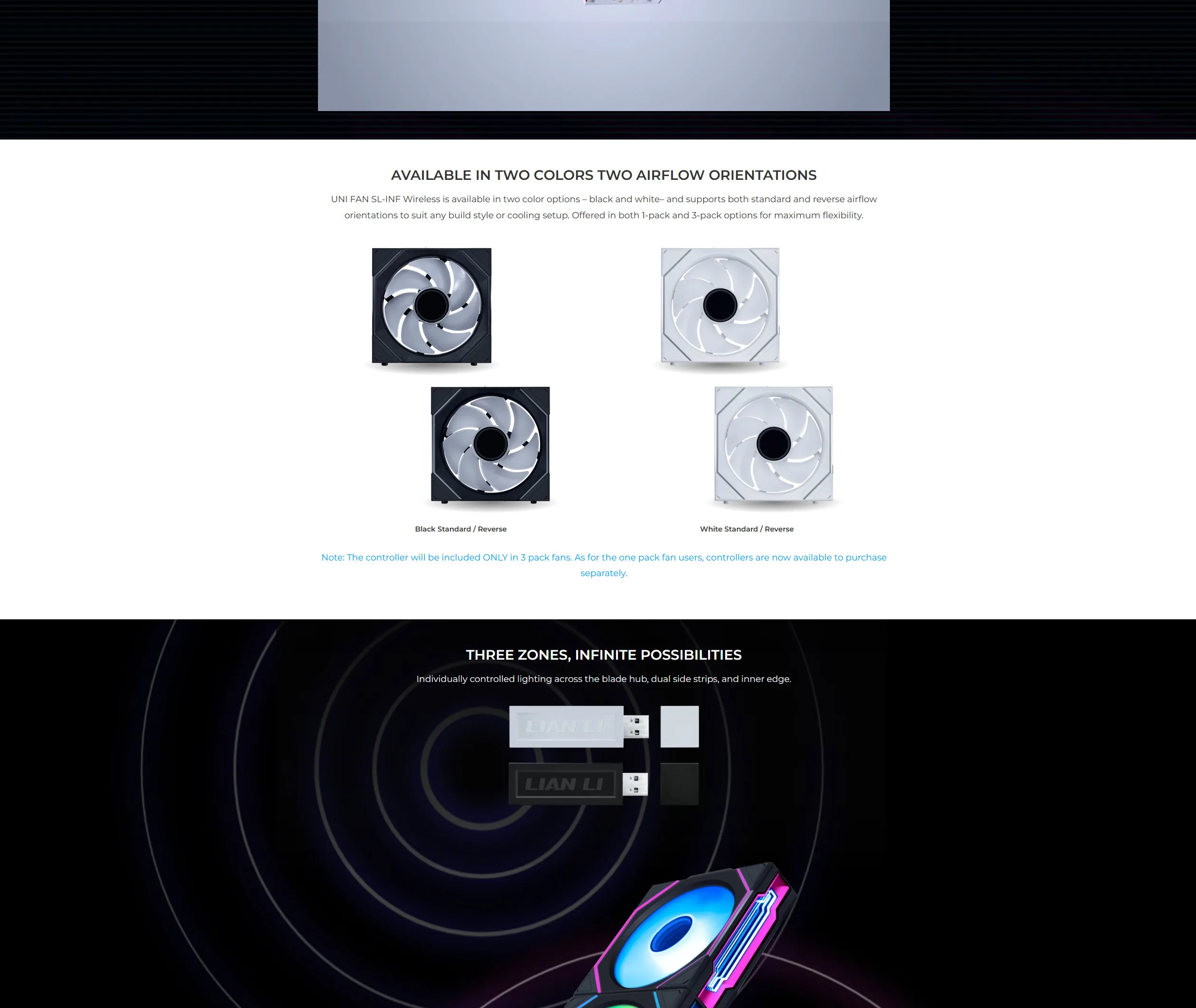 LIAN LI UNI FAN SL INFINITY Wireless 120 RGB 3 PCS PACK UF-SLIN120 ( L Connect 3.0 Controller included) Black - spec 2 - MegaComputer.pk