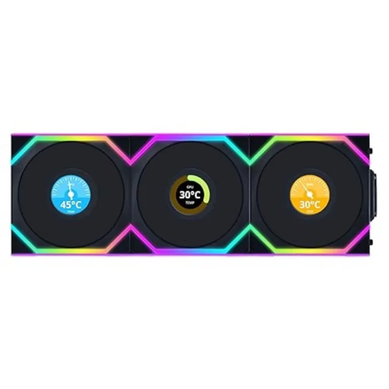 Lian Li Uni Fan SL120 Wireless LCD ARGB Reverse Blade Case Fan Black – Triple Pack