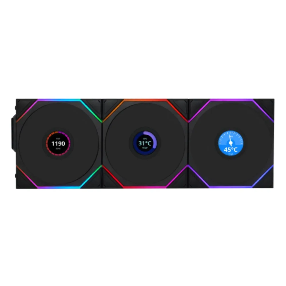 lian-li-uni-fan-tl-lcd-wireless-120mm-argb-3-pack-black LIAN LI Uni Fan TL LCD Wireless 120mm ARGB 3 Pack Black