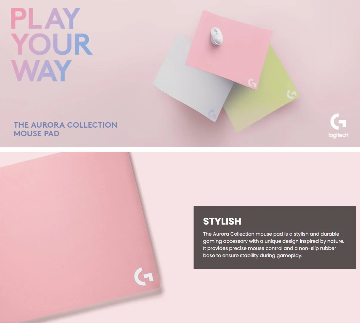 Logitech Aurora Collection Gaming Mouse Pad Pink