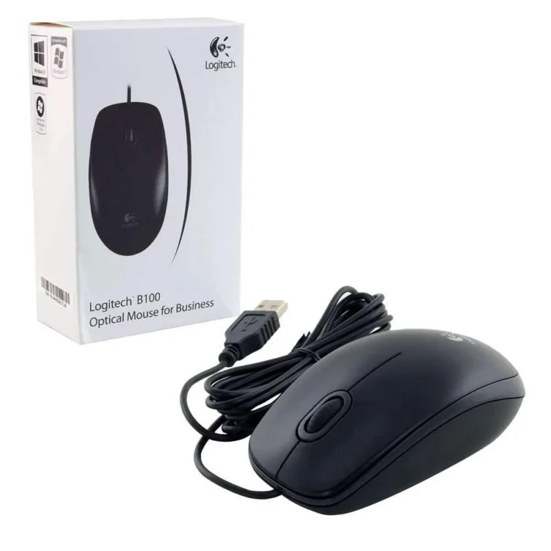 Logitech B100 Corded Mouse – Wired USB Mouse 910-006605