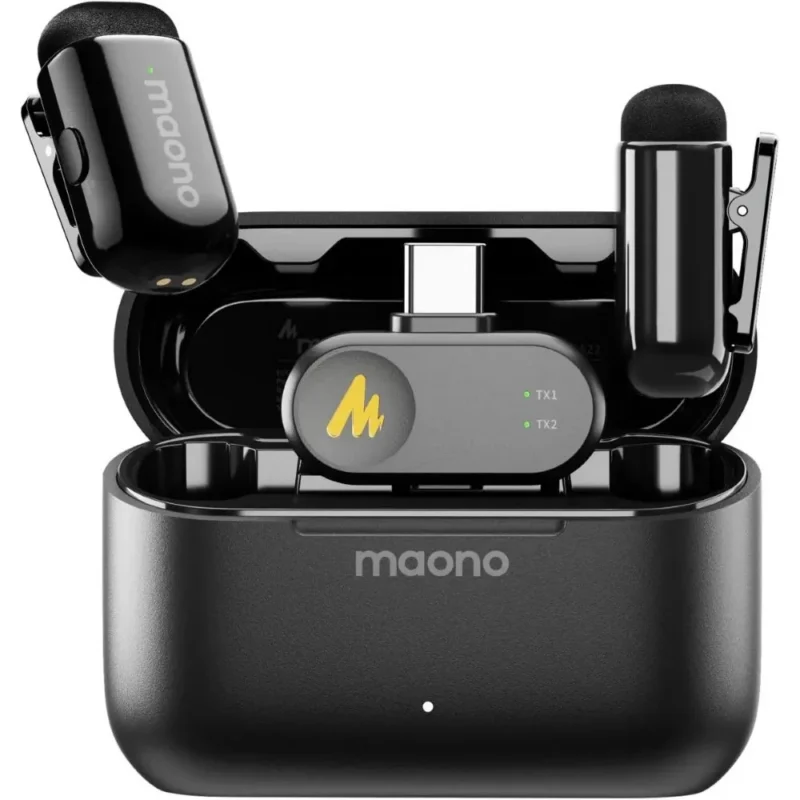 Maono Wave T1 Mini PC2 Wireless Lavalier Microphone for iPhone 17 16 15 &amp Android with USB-C Plug Noise Cancellation AI Voice Filter 30H Used with Charging Case for Video Recording TikTok YouTube