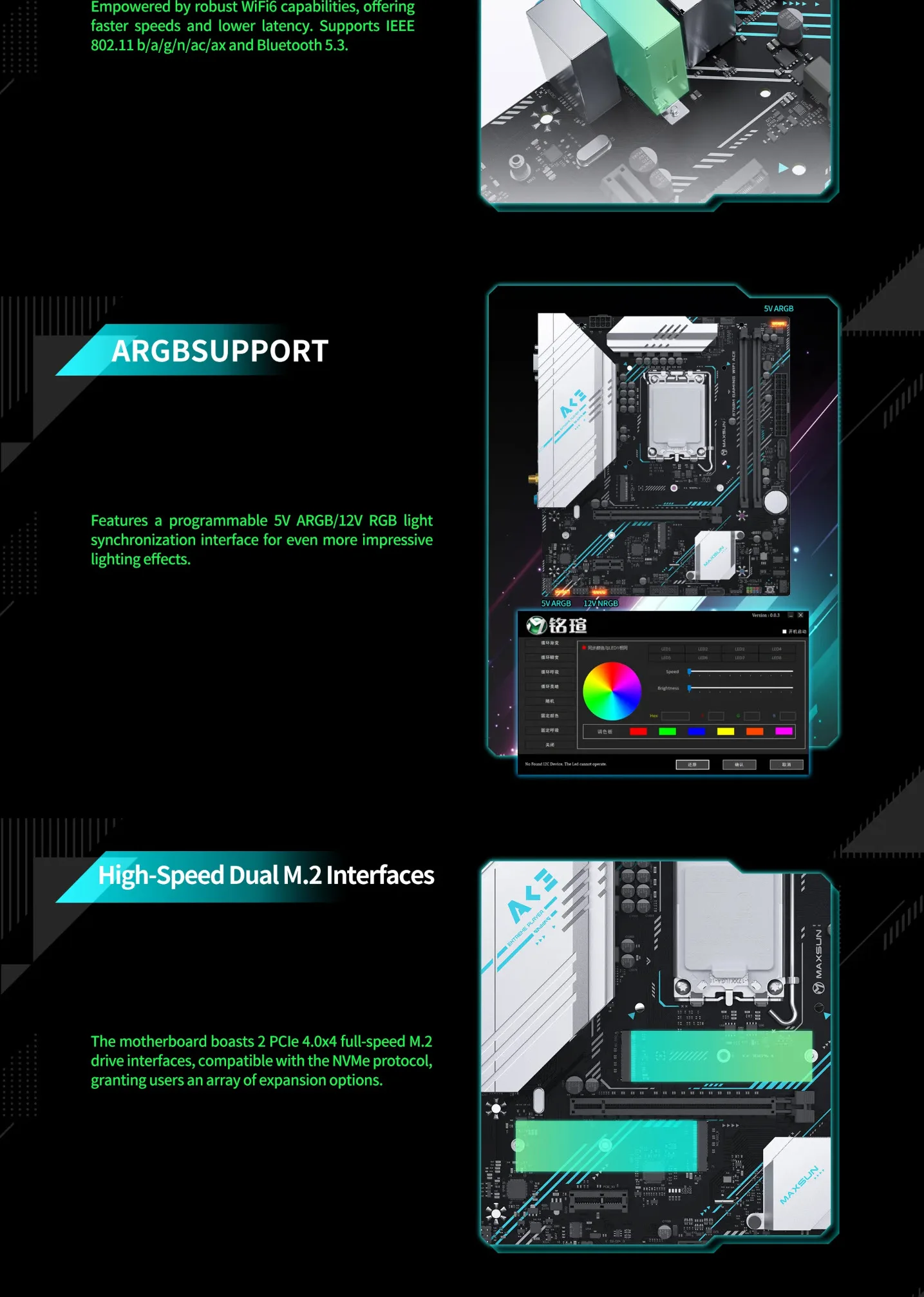 Maxsun B760M GAMING WIFI ACE-D5 DDR5 Intel Micro-ATX Motherboard - spec 2 - MegaComputer.pk