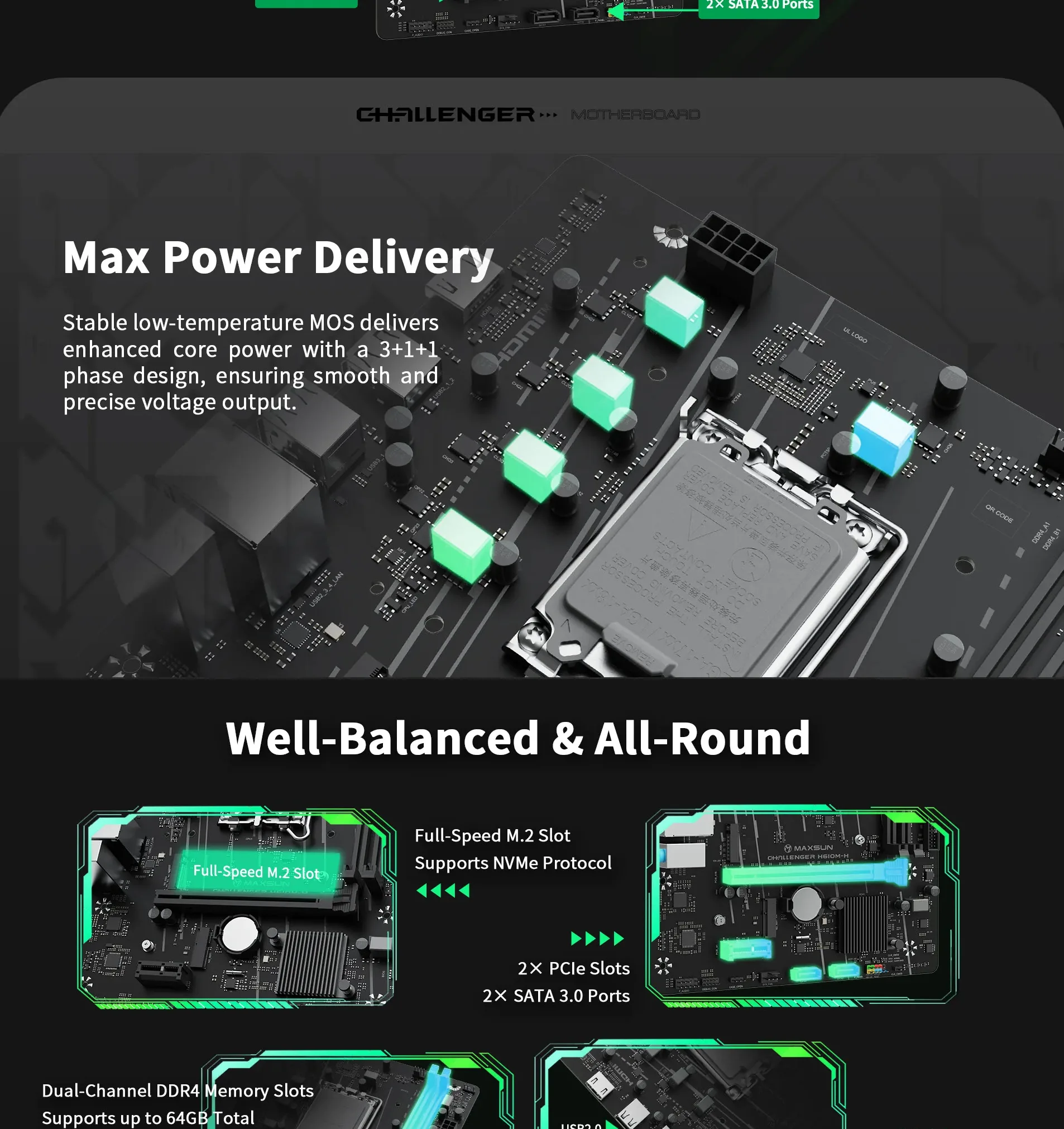 Maxsun Challenger H610M-H V1 DDR4 Intel 12/13/14th Gen microATX Motherboard - spec 2 - MegaComputer.pk