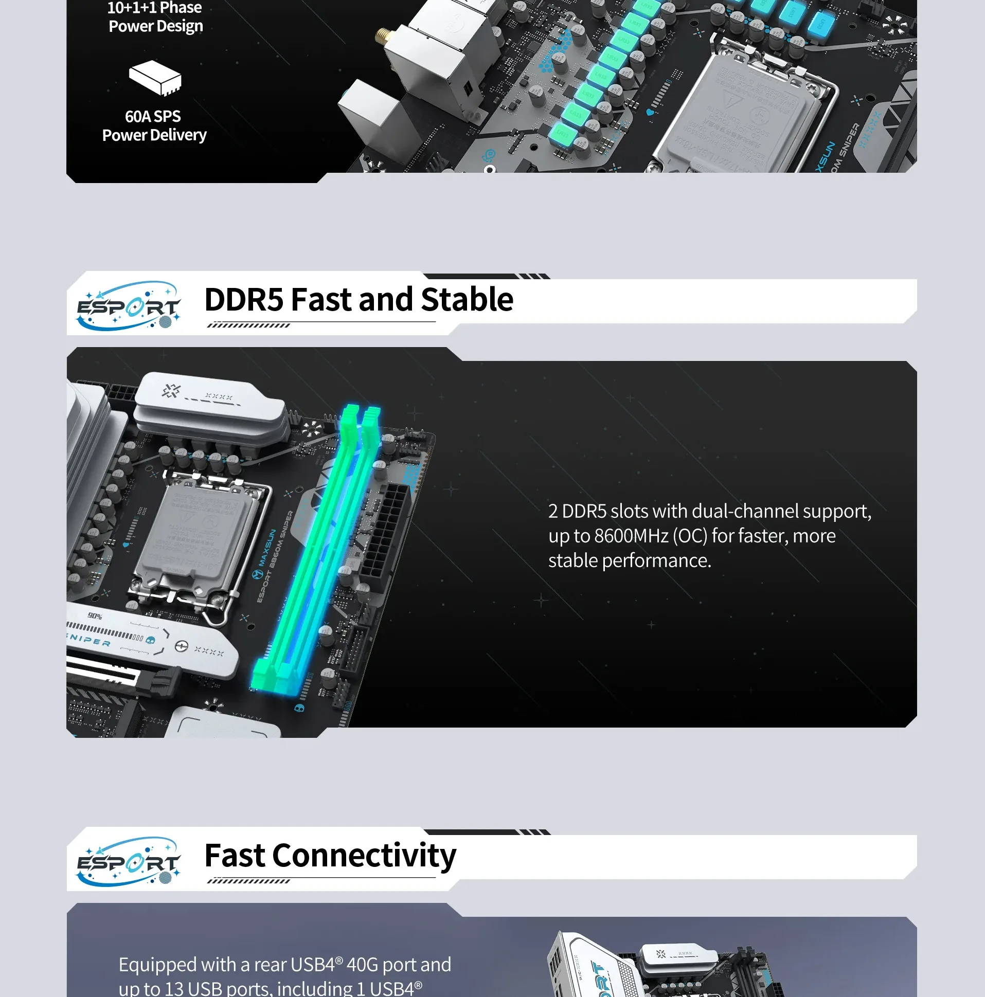 Maxsun eSport B860M Sniper Wifi DDR5 Intel Ultra Series 2 microATX Motherboard - spec 3 - MegaComputer.pk