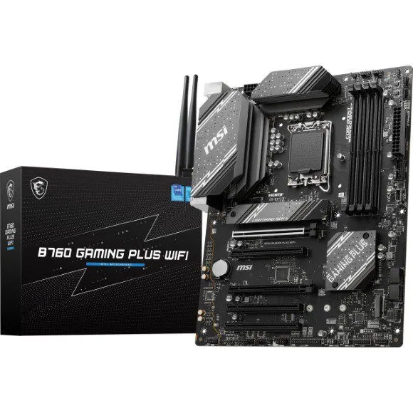 MSI B760 Gaming Plus WiFi Gaming Motherboard (Supports 12th/13th/14th Gen Intel Processors LGA 1700 DDR5 PCIe 4.0 M.2 2.5Gbps LAN USB 3.2 Gen2 HDMI/DP Wi-Fi 6E Bluetooth 5.3, ATX)
