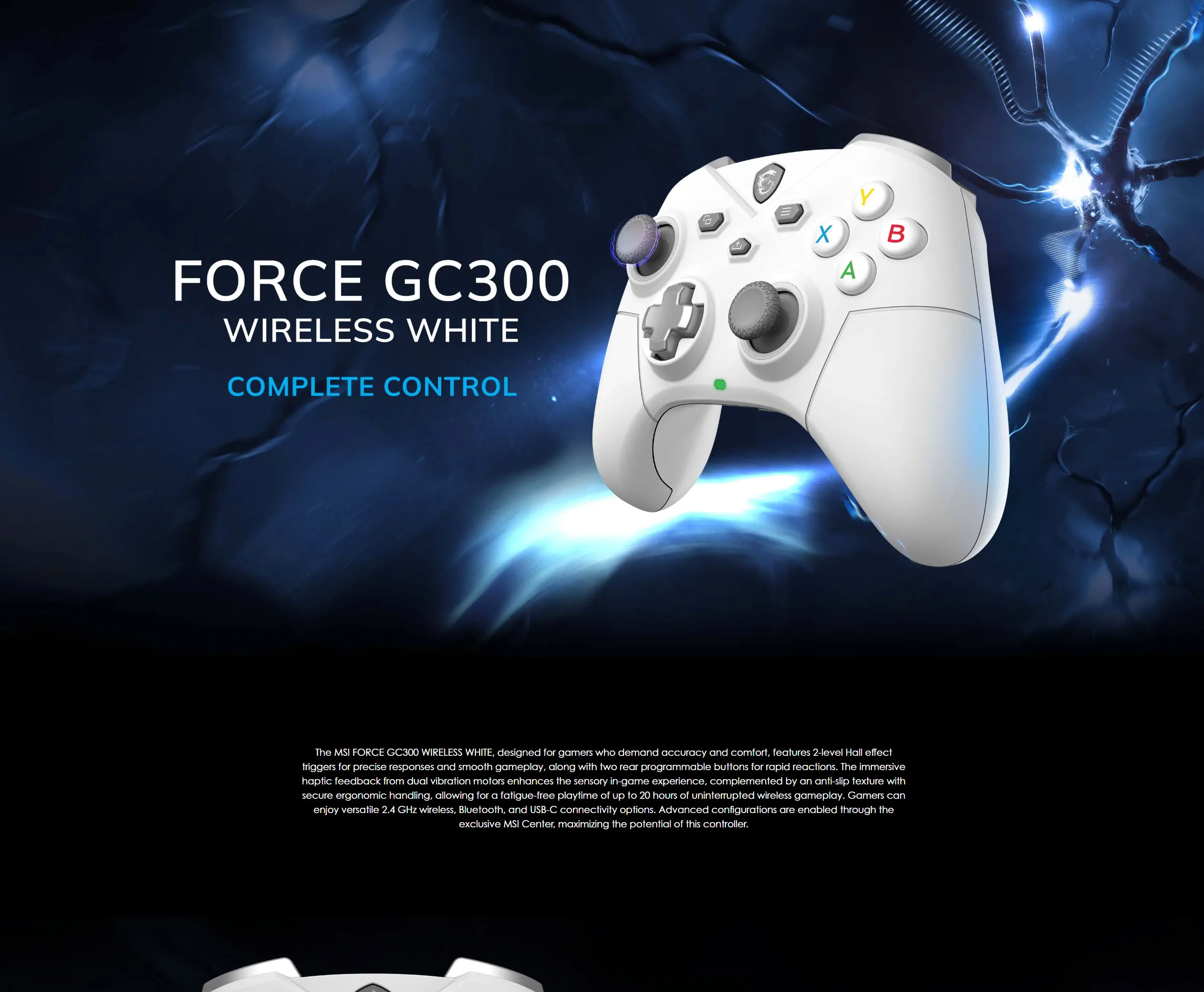 MSI Force GC300 Wireless Gaming Controller White - spec 1 - MegaComputer.pk