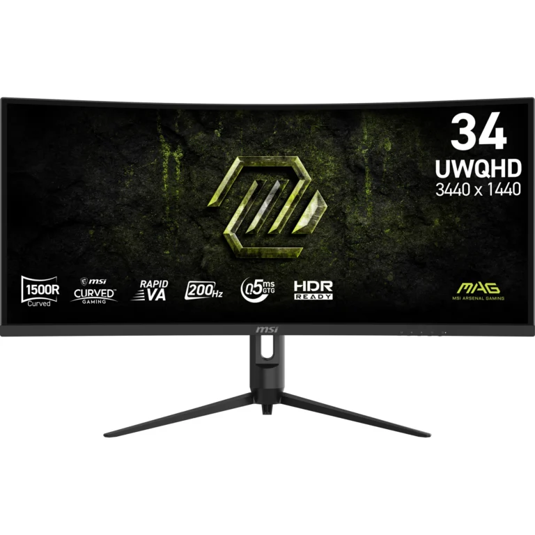 MSI MAG 342CQRF E20 34 Inch 2K UWQHD Curved Gaming Monitor - 1500R VA 3440 x 1440 Resolution 200Hz Hz / 0.5ms (GTG) Adaptive Sync - DP 1.4a HDMI 2.0b CEC 90% DCI-P3 AI Vision HDR Ready