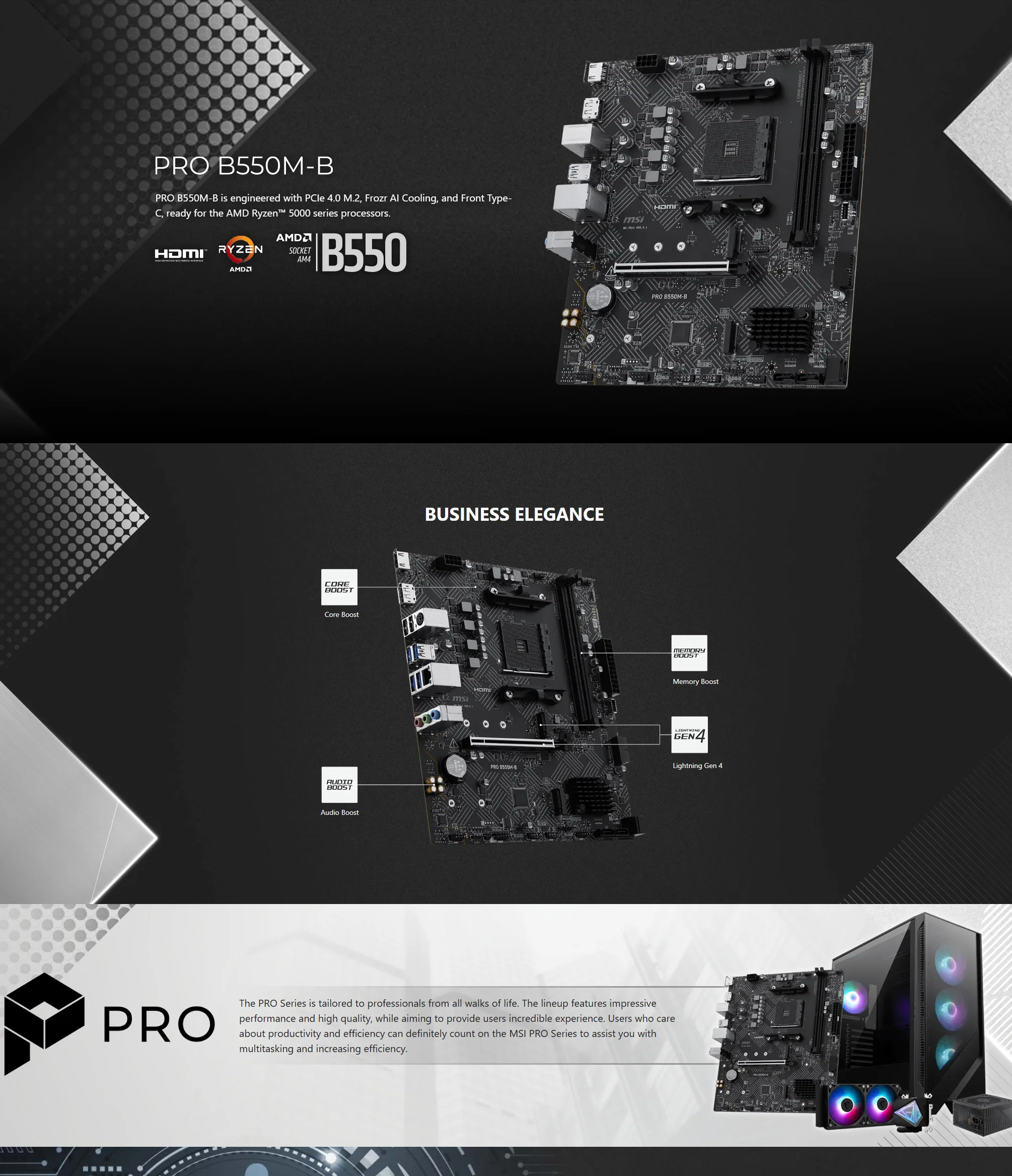 MSI PRO B550M-B AM4 AMD B550 ATX AMD Motherboard - spec 1 - MegaComputer.pk