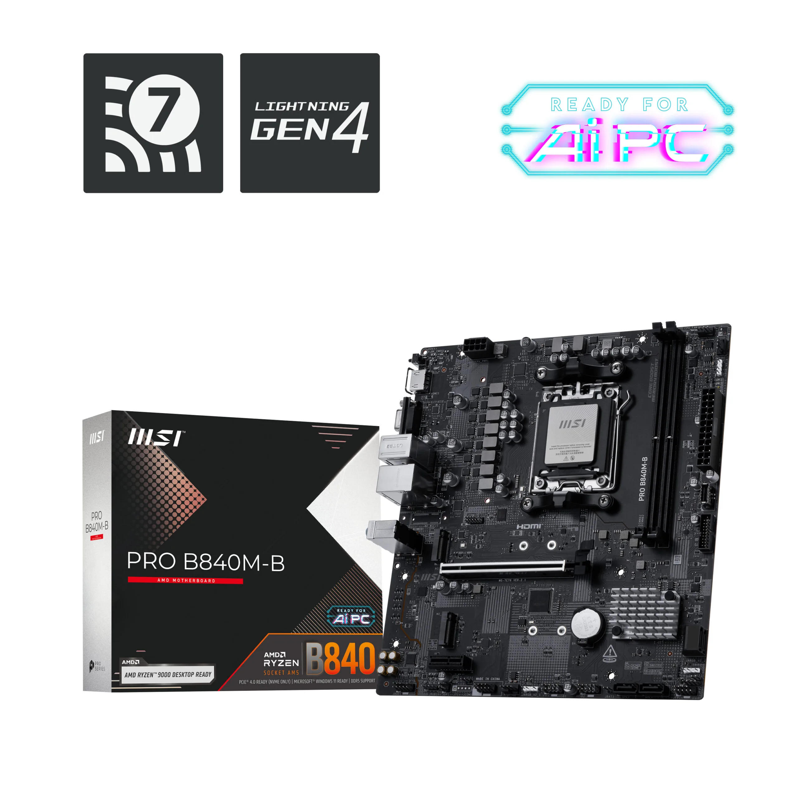 msi-pro-b840m-b-1 - MegaComputer.pk MSI PRO B840M-B High-Performance DDR5 Motherboard for Ryzen 9000/8000/7000 Series