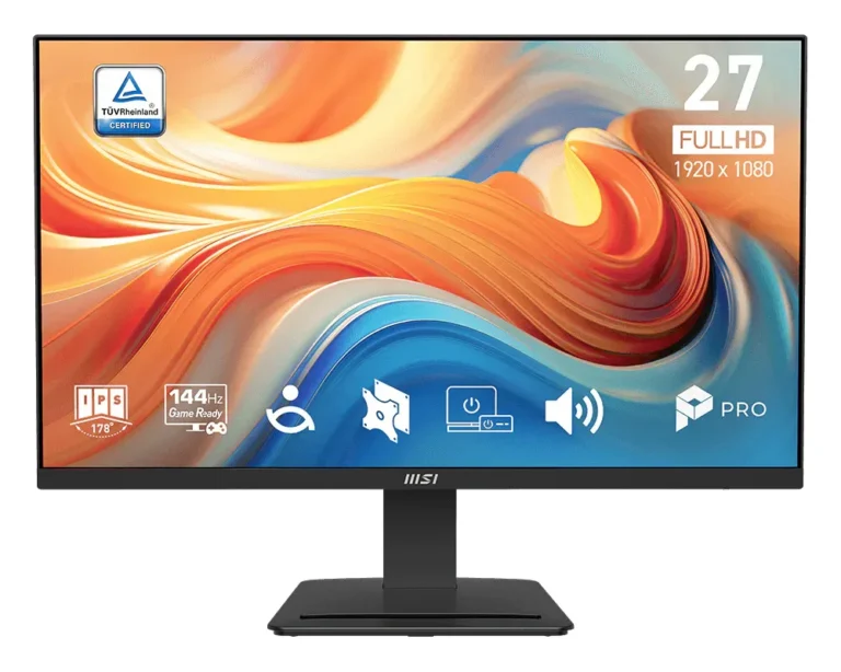 MSI PRO MP273 E14A 27-inch IPS 1920 x 1080 Full HD Gaming Monitor 144Hz Free-Sync HDMI DisplayPort VGA Port VESA Mountable Tilt Speaker 4-Side Slim Bezel 1ms Black