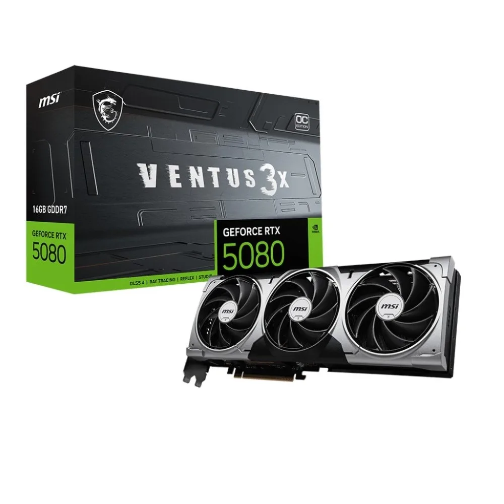 msi-ventus-geforce-rtx-5080-3x-oc-16gb-gddr7-pcie-5-0-x16-gr - MegaComputer.pk MSI VENTUS GeForce RTX 5080 3X OC 16GB GDDR7 PCIe 5.0 x16 Graphics Card