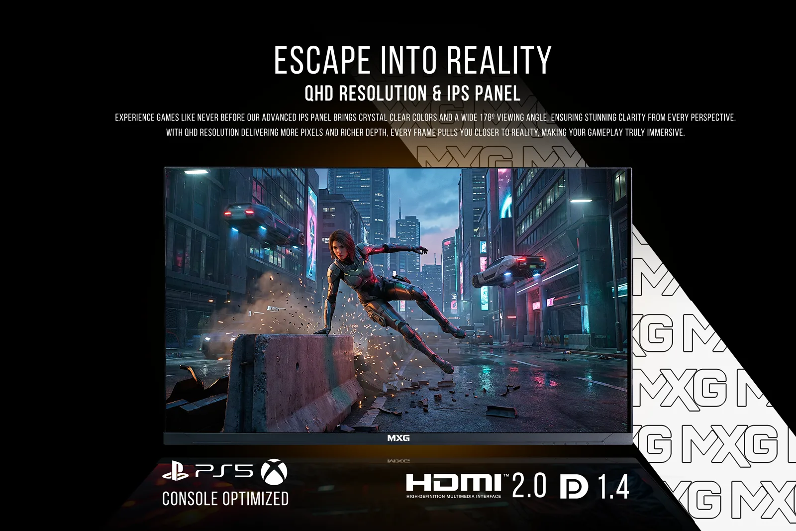 MXG G27IQ-18 | 27' QHD IPS Gaming Monitor – 180Hz, HDR, FreeSync/Adaptive Sync, DCI-P3 90%, With Height Adjustable stand