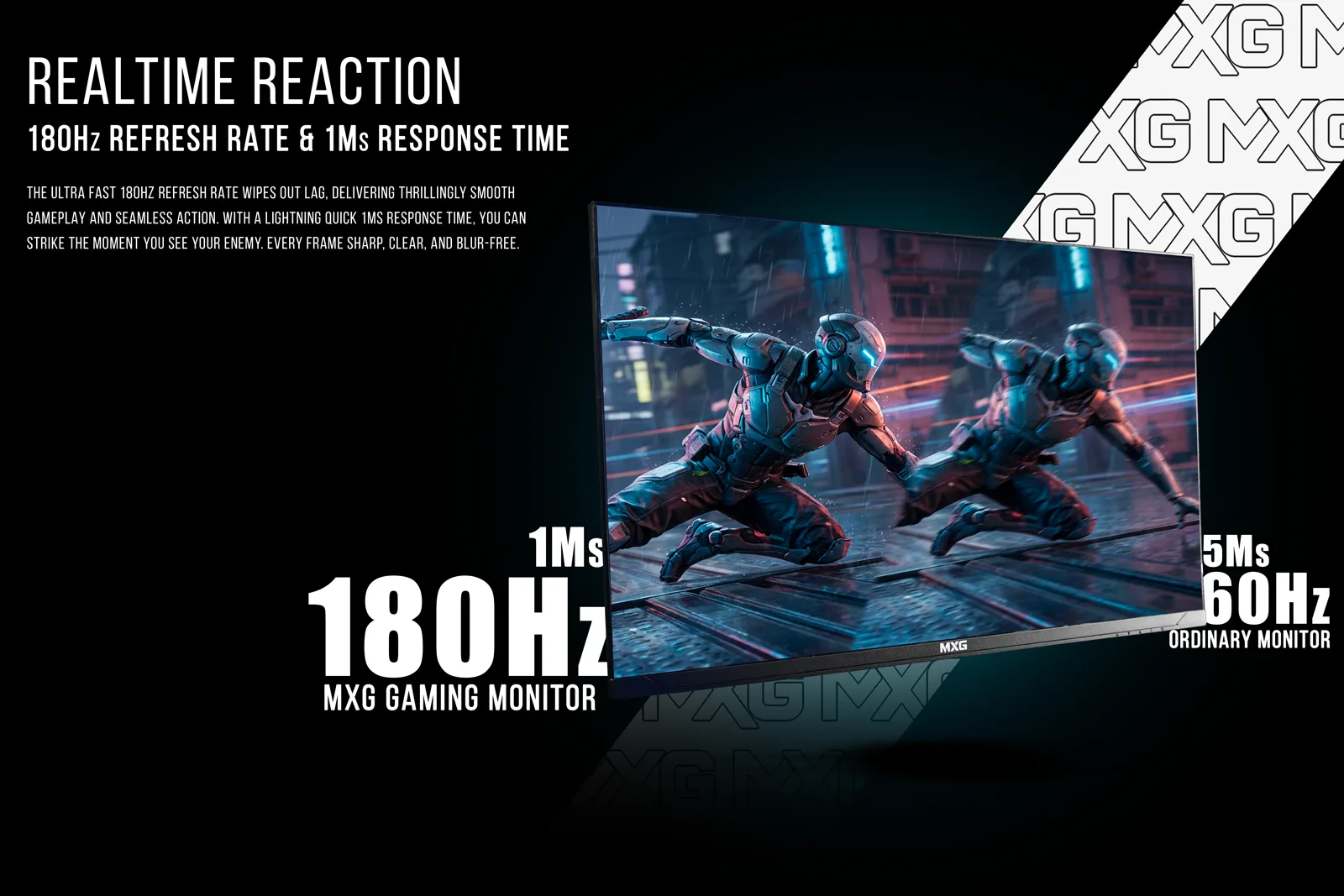 MXG G27IQ-18 | 27' QHD IPS Gaming Monitor – 180Hz, HDR, FreeSync/Adaptive Sync, DCI-P3 90%, With Height Adjustable stand