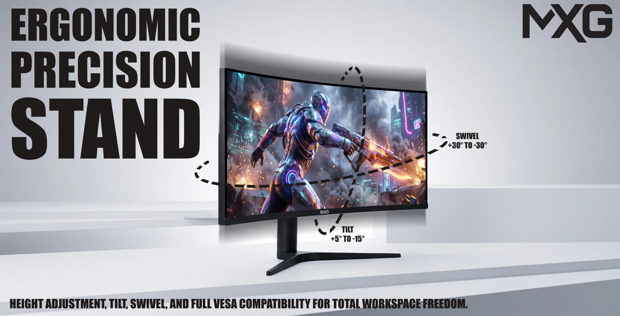 MXG G34WIC-65 | 34' Curved Nano IPS Ultrawide 165Hz Display – 10-Bit Color, 99% DCI-P3 / 100% sRGB, G-Sync + FreeSync, H
