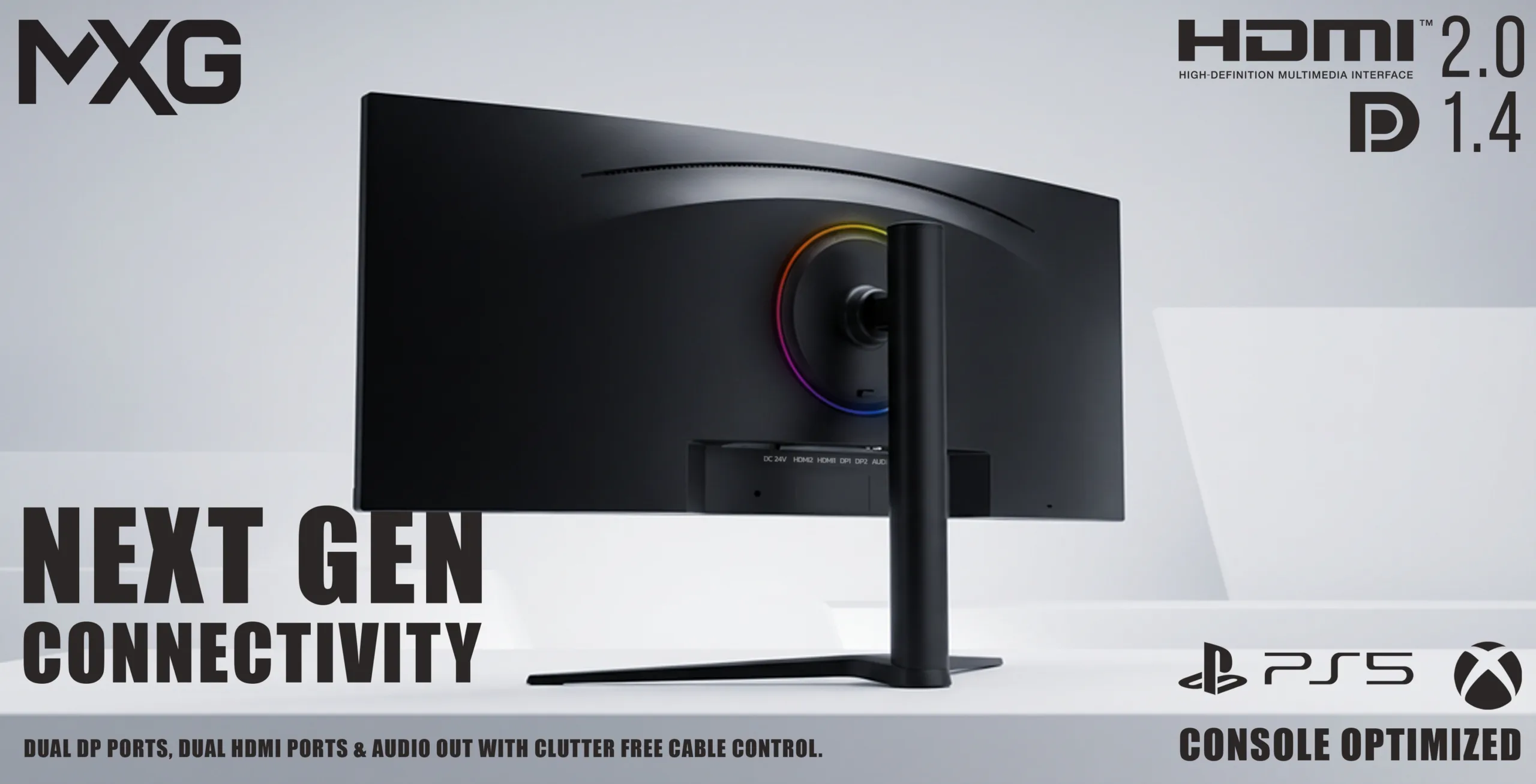 MXG G34WIC-65 | 34' Curved Nano IPS Ultrawide 165Hz Display – 10-Bit Color, 99% DCI-P3 / 100% sRGB, G-Sync + FreeSync, H